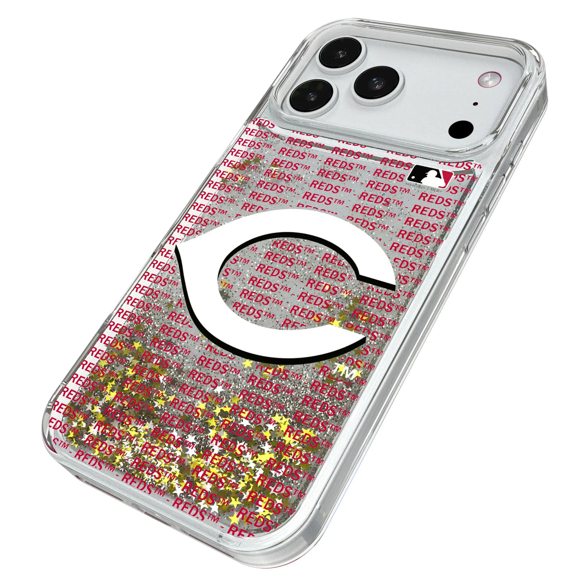 Cincinnati Reds Text Backdrop iPhone Glitter Phone Case for Apple iPhone - Isometric View#Device_iPhone 18 Pro Max