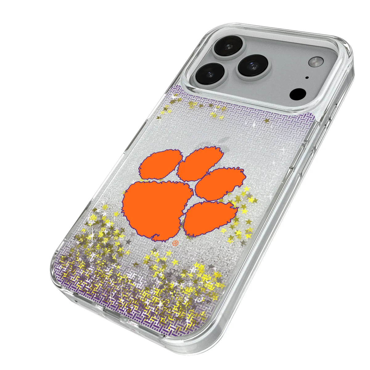 Clemson University Tigers Linen iPhone Glitter Phone Case for Apple iPhone - Isometric View#Device_iPhone 18 Pro