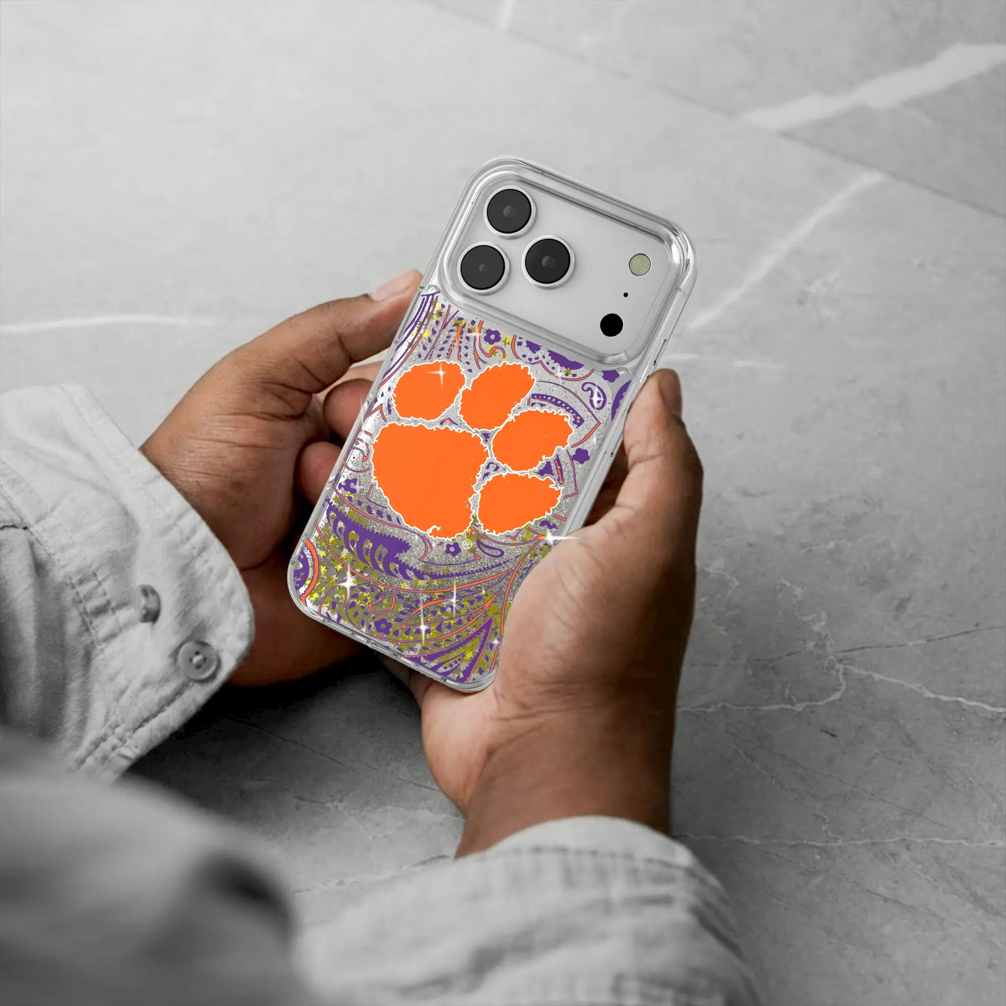 Clemson University Tigers Paisley iPhone Glitter Phone Case for Apple iPhone - Lifestyle