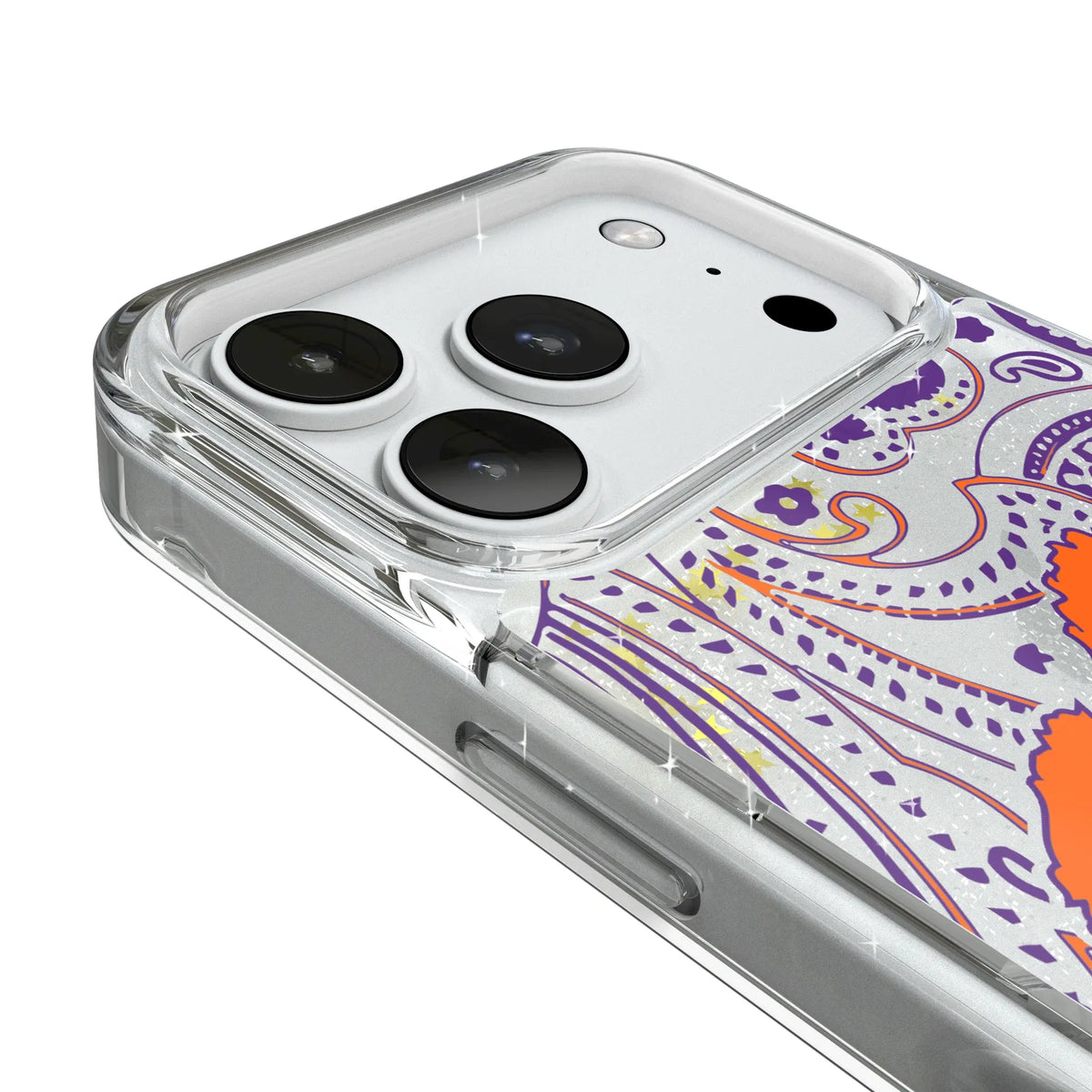 Clemson University Tigers Paisley iPhone Glitter Phone Case for Apple iPhone - Detail#Device_iPhone 18 Pro