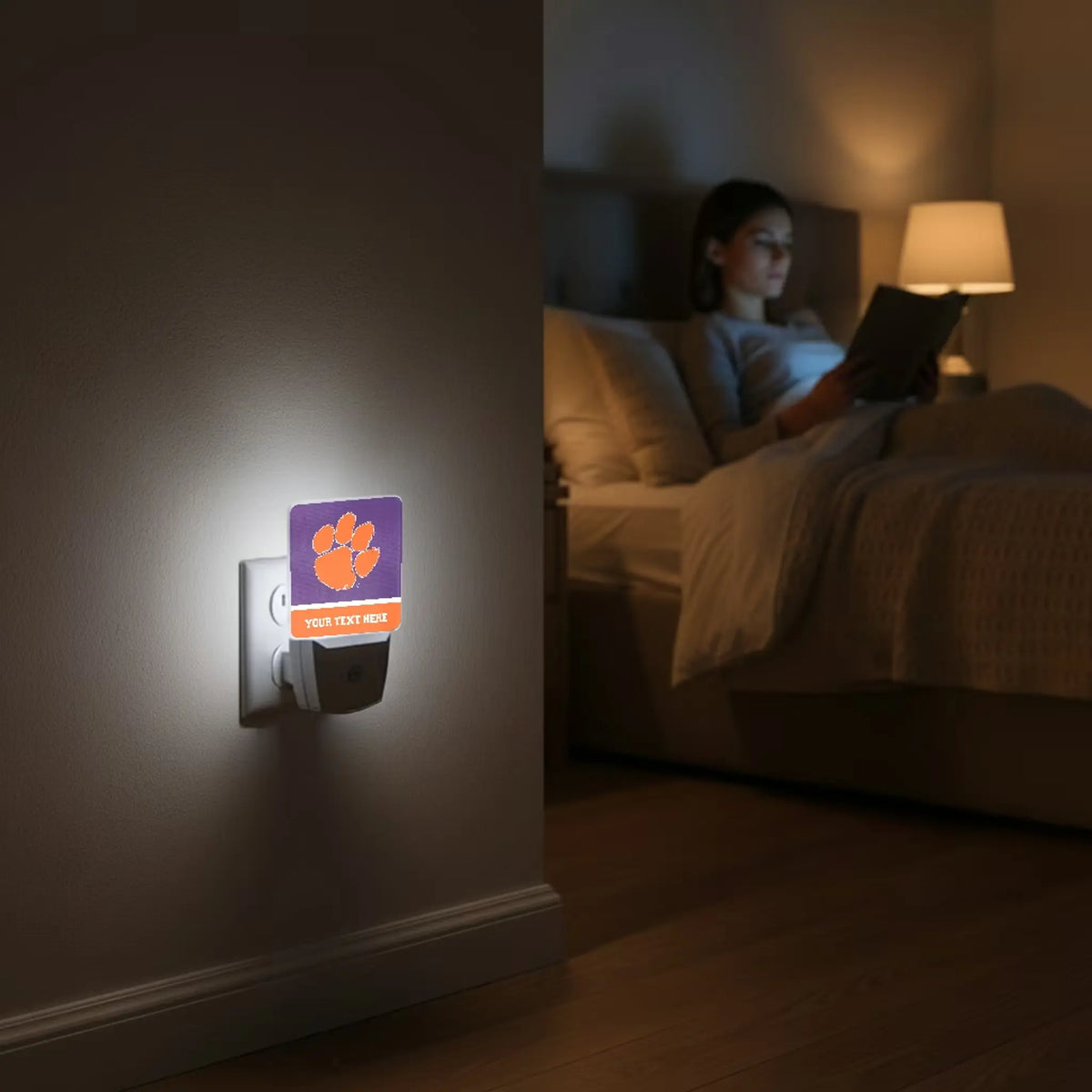Clemson University Tigers Personalized Endzone Solid Night Light 2-Pack - Lifestyle