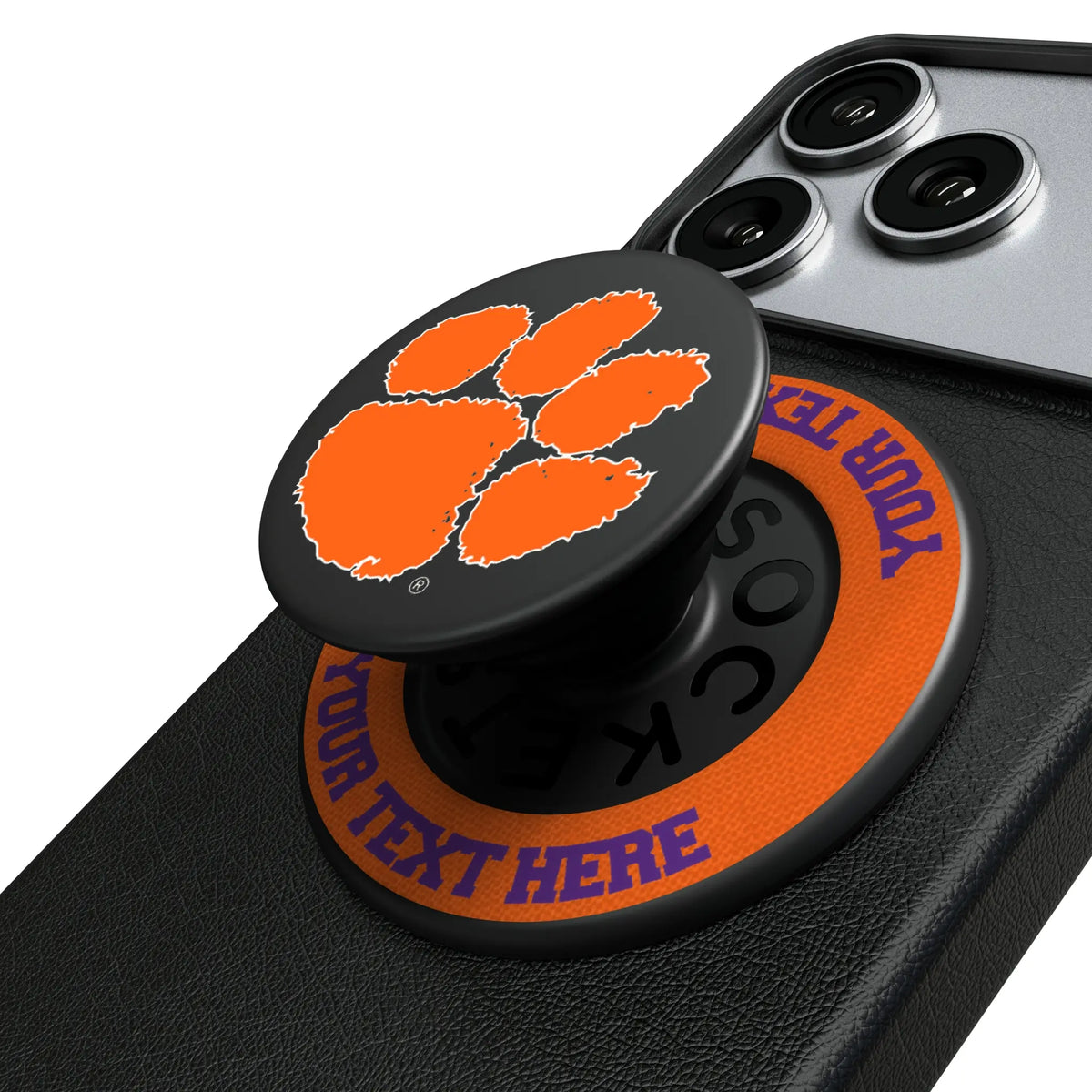 Clemson University Tigers Personalized Endzone Solid Popsockets Round Magnetic