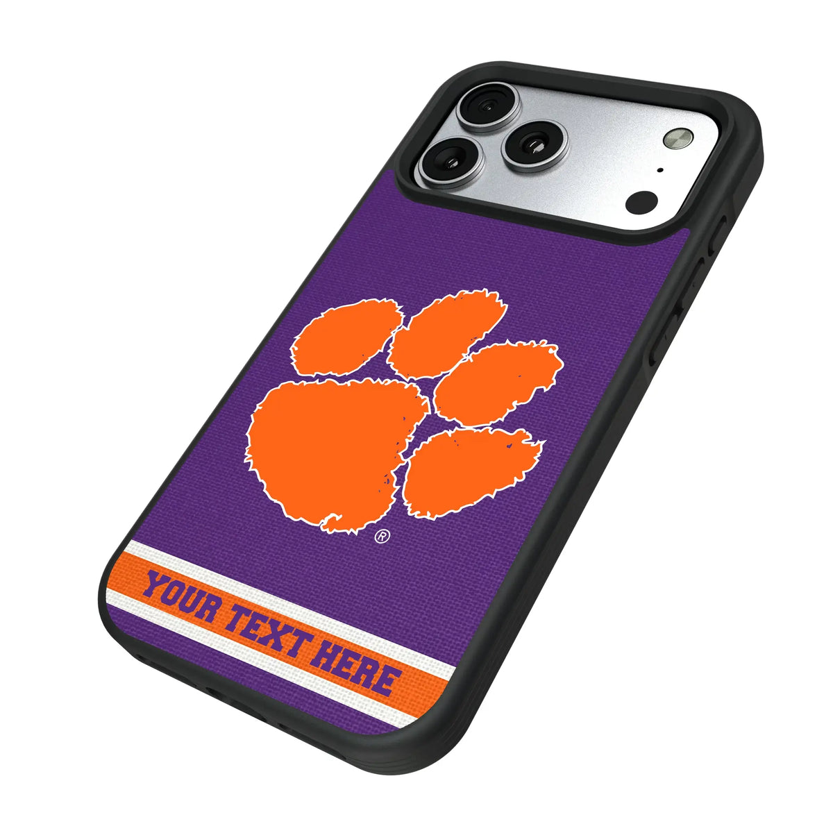 Clemson University Tigers Personalized Stripe iPhone Bump Phone Case for Apple iPhone - Isometric View#Device_iPhone 17 Pro Max