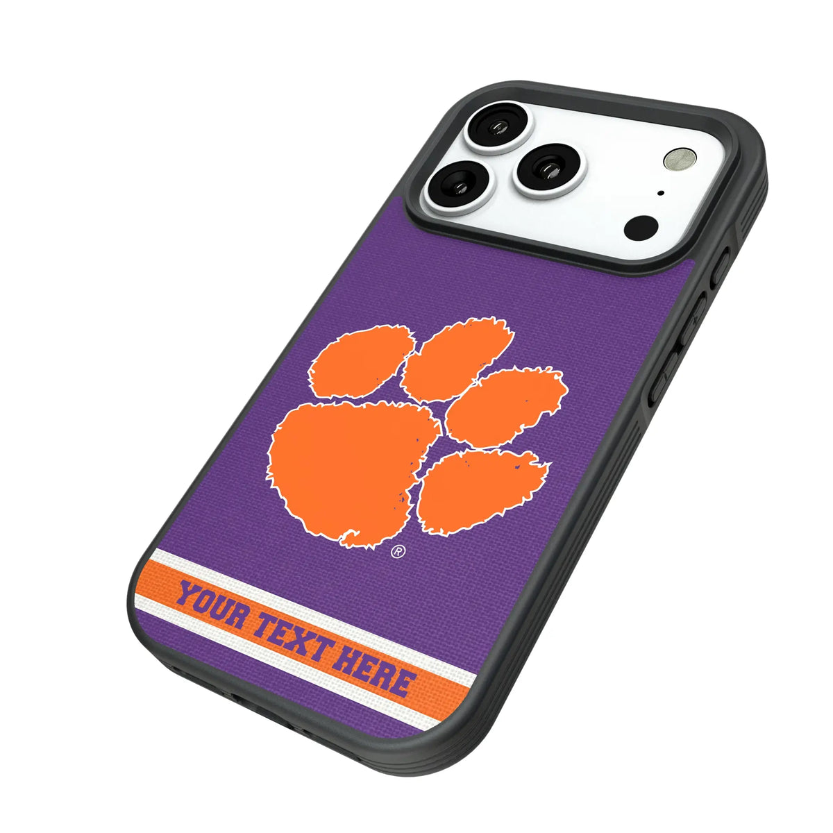 Clemson University Tigers Personalized Stripe iPhone Bump Phone Case for Apple iPhone - Isometric View#Device_iPhone 18 Pro