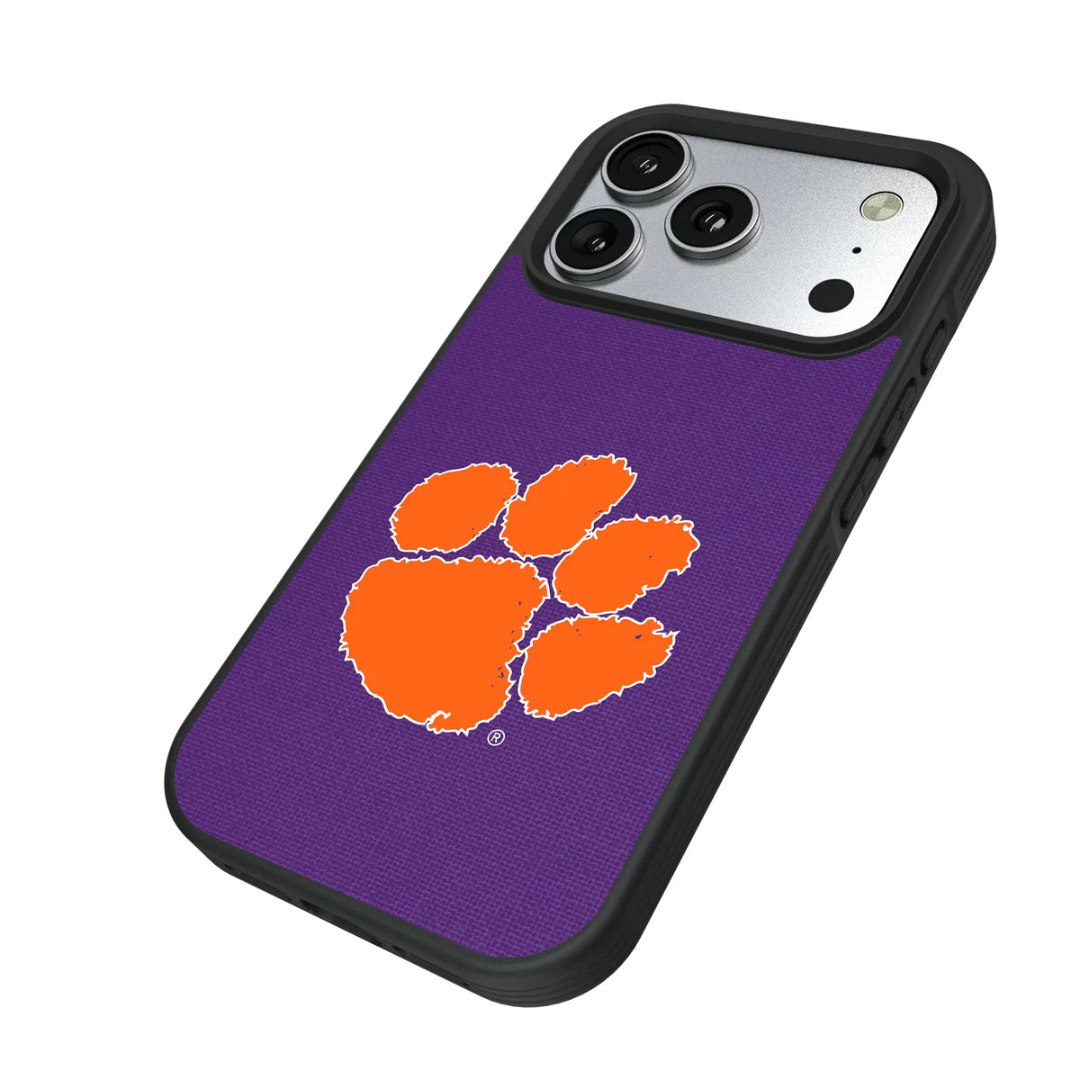Clemson University Tigers Solid iPhone Bump Phone Case for Apple iPhone - Isometric View#Device_iPhone 17 Pro