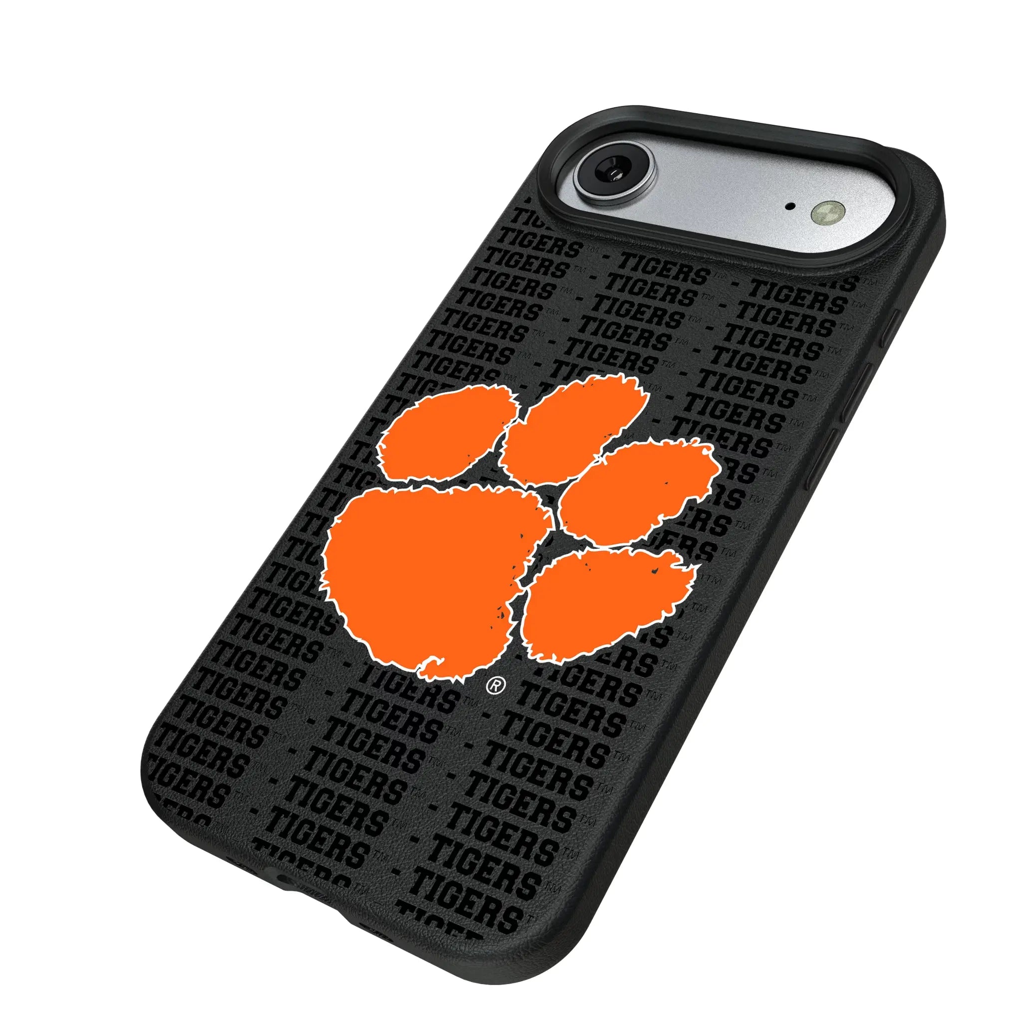 Clemson University Tigers Text Backdrop iPhone MagSafe Compatible Phone Case for Apple iPhone - Isometric View#Device_iPhone Air