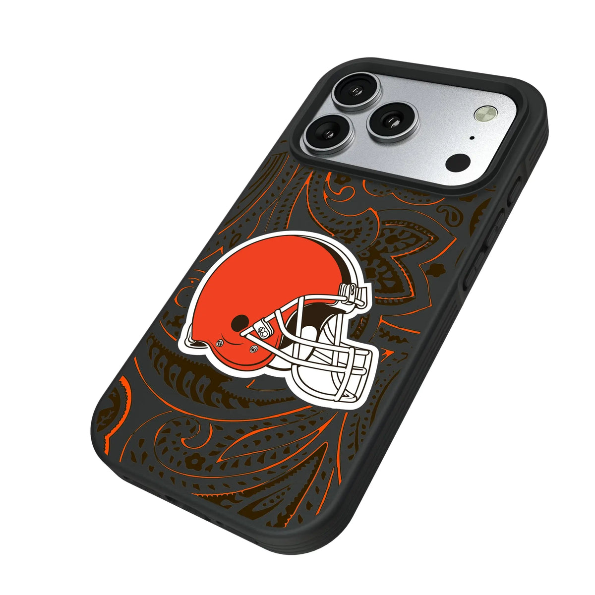 Cleveland Browns Paisley iPhone Bump Phone Case for Apple iPhone - Isometric View#Device_iPhone 17 Pro