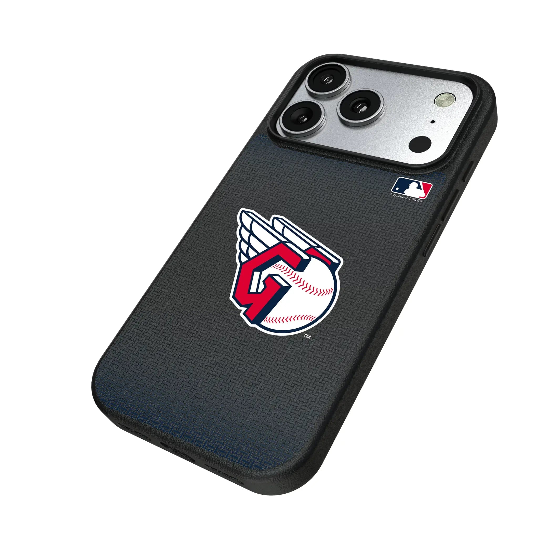Cleveland Guardians Linen iPhone MagSafe Compatible Phone Case for Apple iPhone - Isometric View#Device_iPhone 17 Pro
