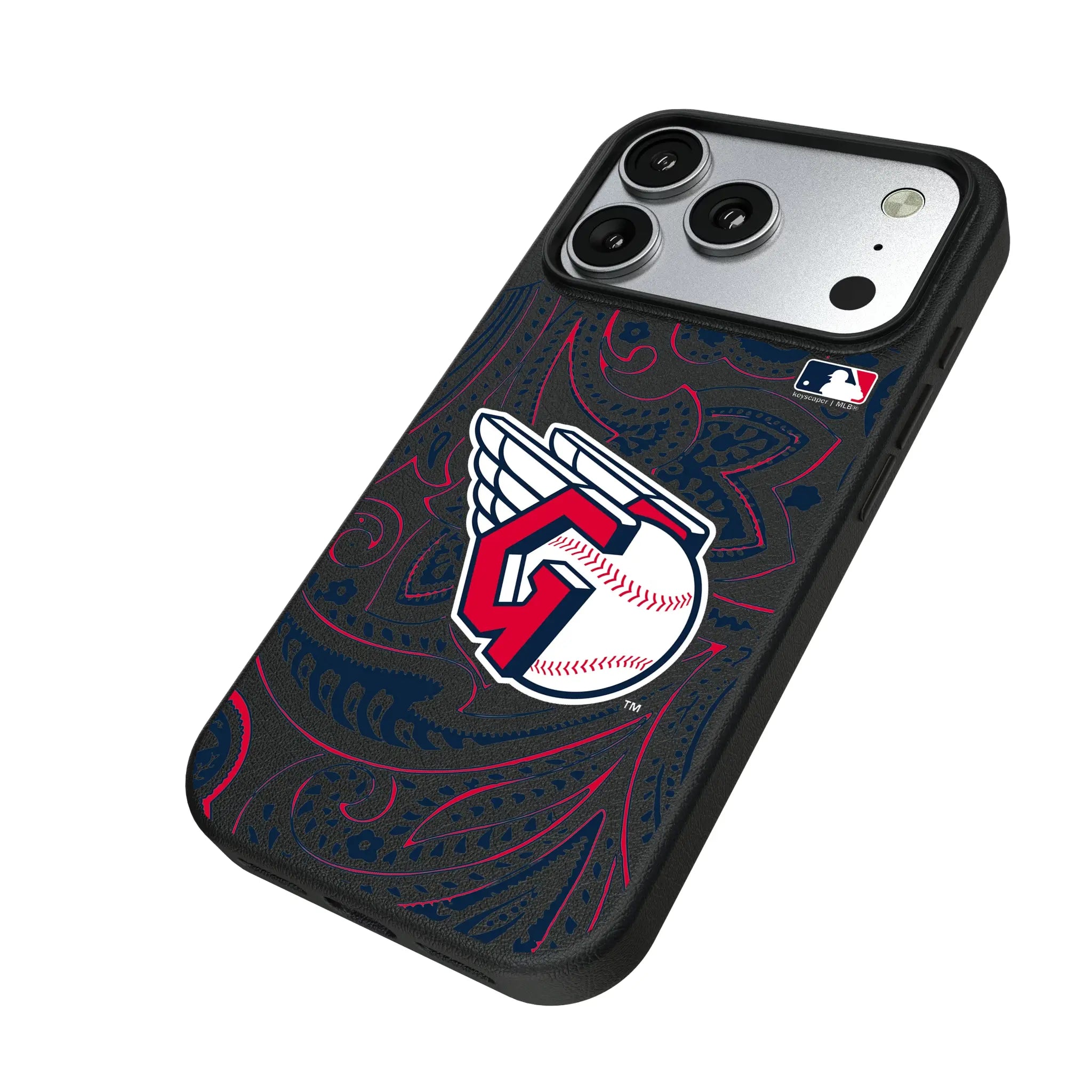 Cleveland Guardians Paisley iPhone MagSafe Compatible Phone Case for Apple iPhone - Isometric View#Device_iPhone 17 Pro
