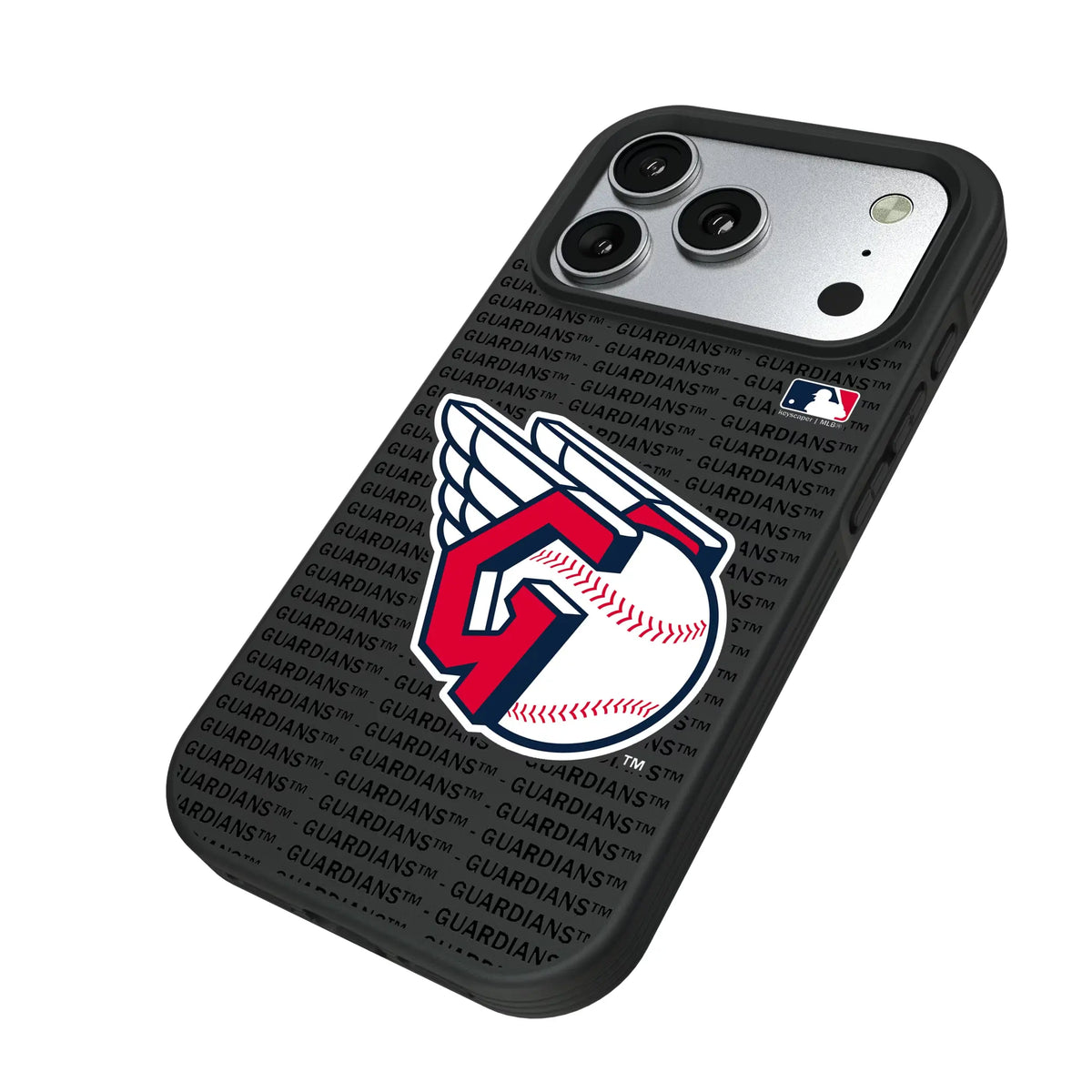 Cleveland Guardians Text Backdrop iPhone Bump Phone Case for Apple iPhone - Isometric View#Device_iPhone 17 Pro