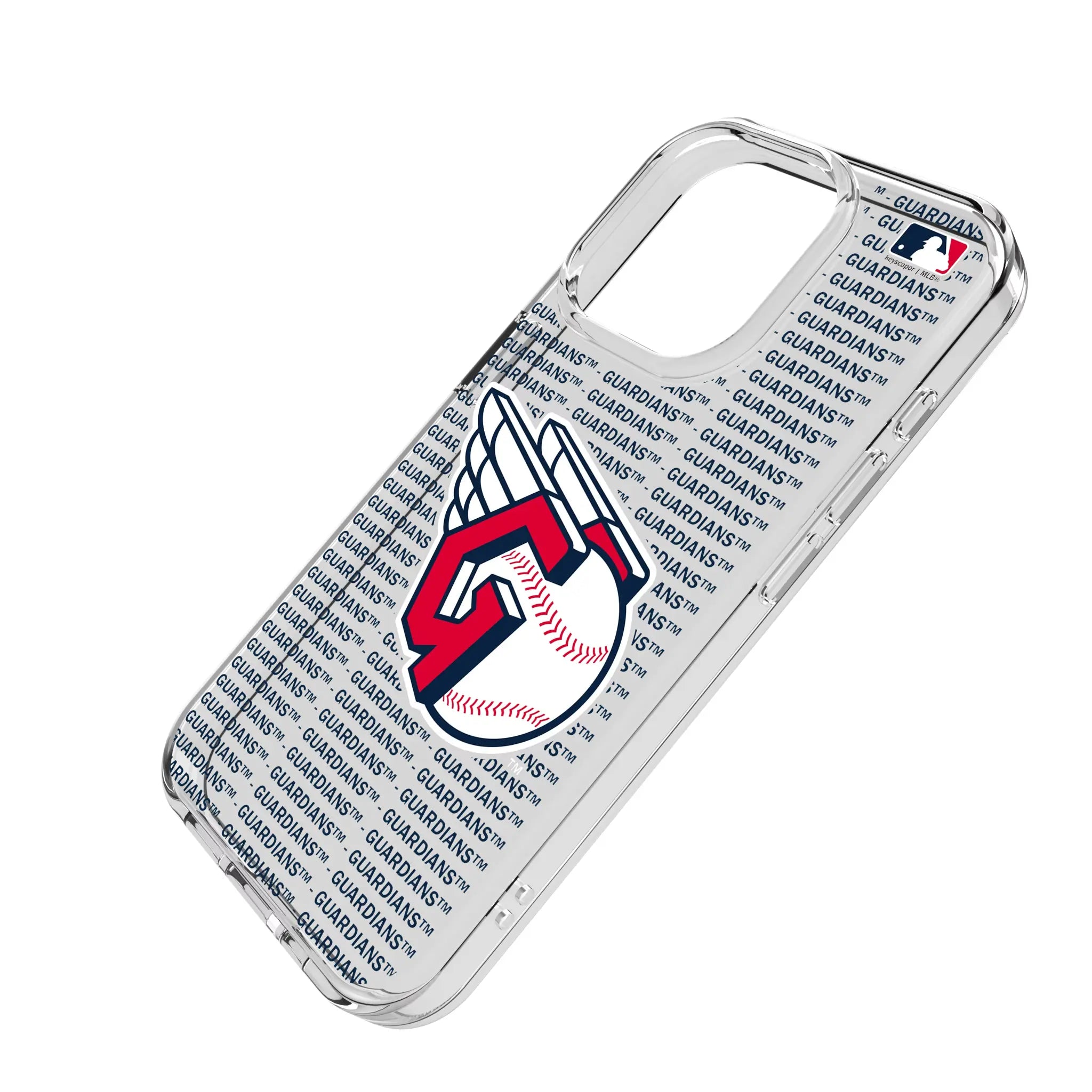Cleveland Guardians Text Backdrop iPhone Clear Phone Case for Apple iPhone - Isometric View