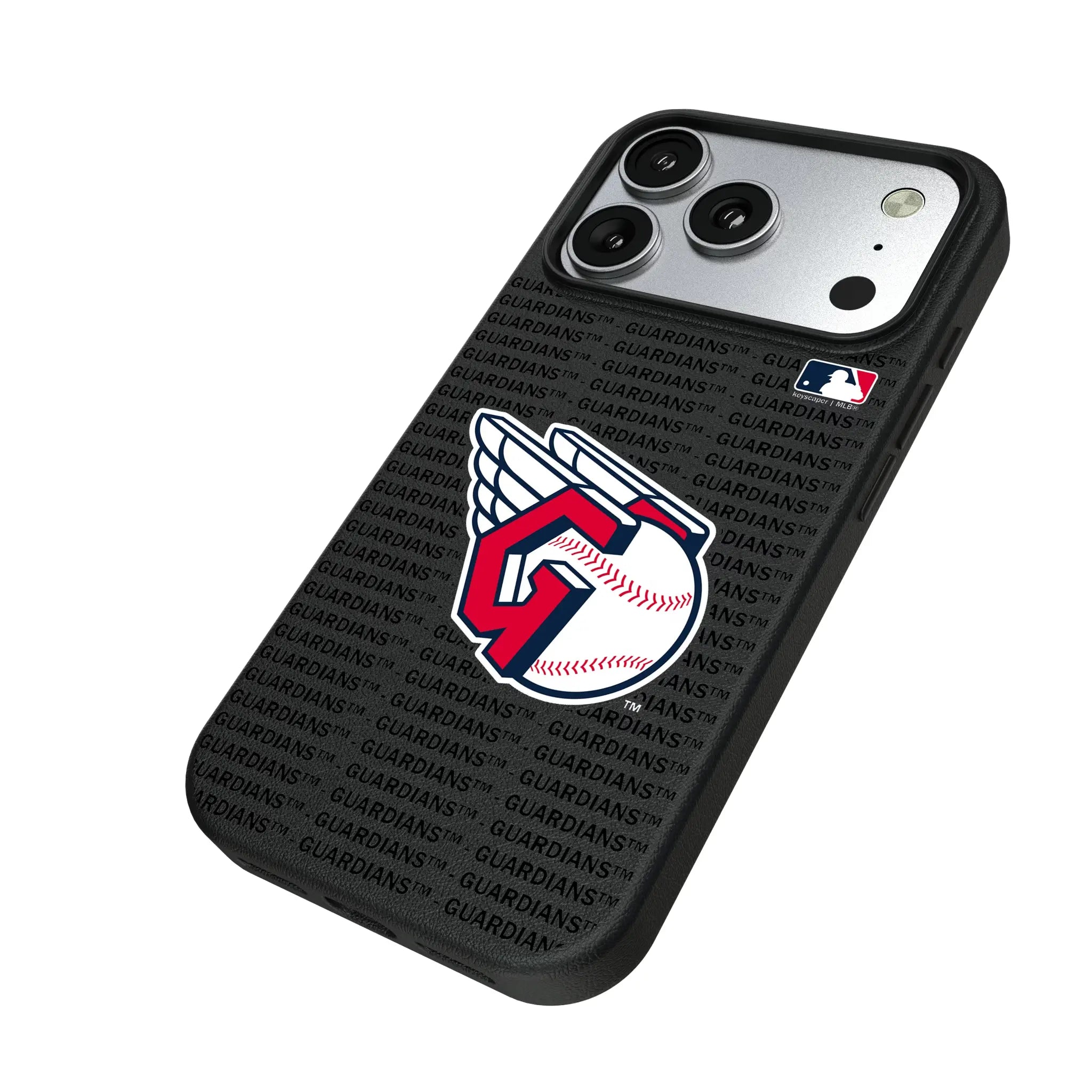 Cleveland Guardians Text Backdrop iPhone MagSafe Compatible Phone Case for Apple iPhone - Isometric View#Device_iPhone 17 Pro