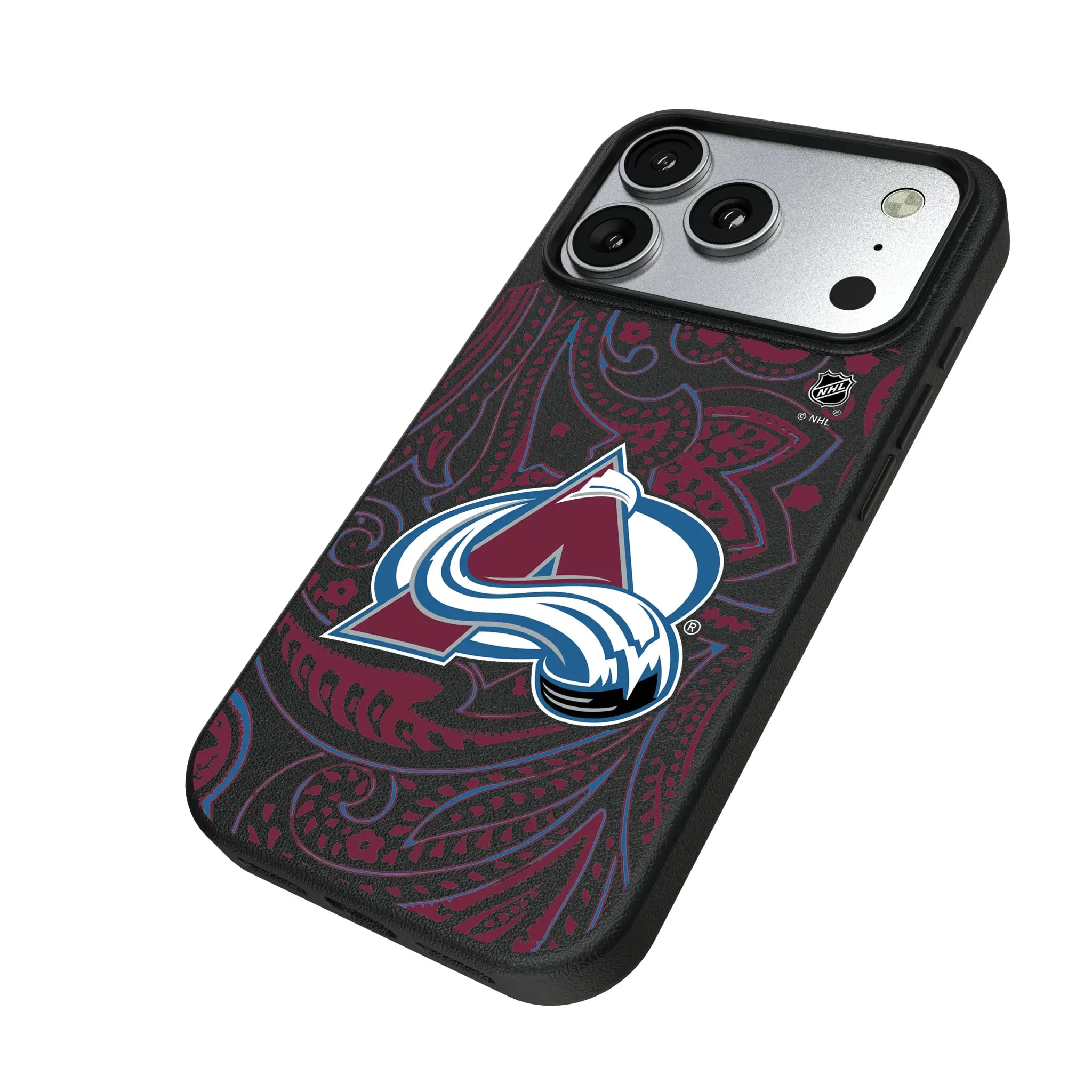 Colorado Avalanche Paisley iPhone MagSafe Compatible Phone Case for Apple iPhone - Isometric View#Device_iPhone 17 Pro