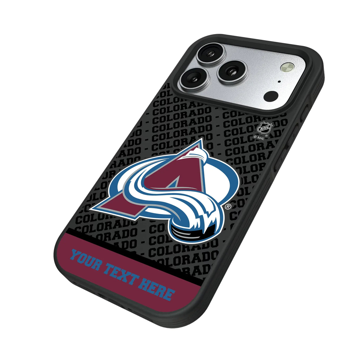 Colorado Avalanche Personalized EndZone Plus iPhone Bump Phone Case for Apple iPhone - Isometric View#Device_iPhone 17 Pro