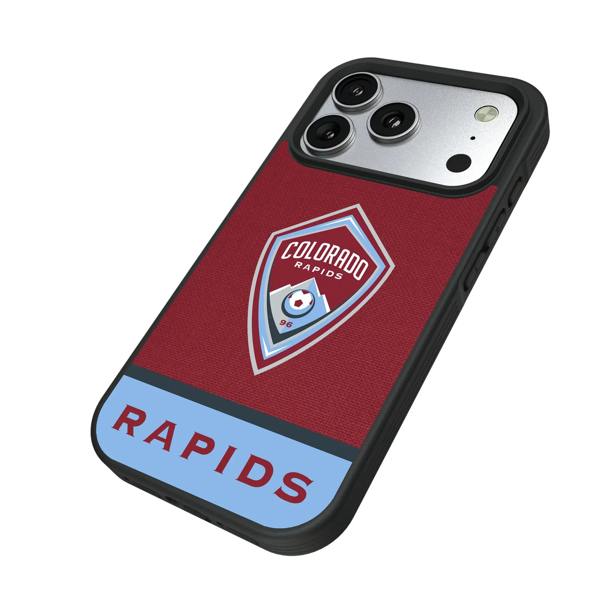Colorado Rapids Endzone Solid iPhone Bump Phone Case for Apple iPhone - Isometric View#Device_iPhone 17 Pro