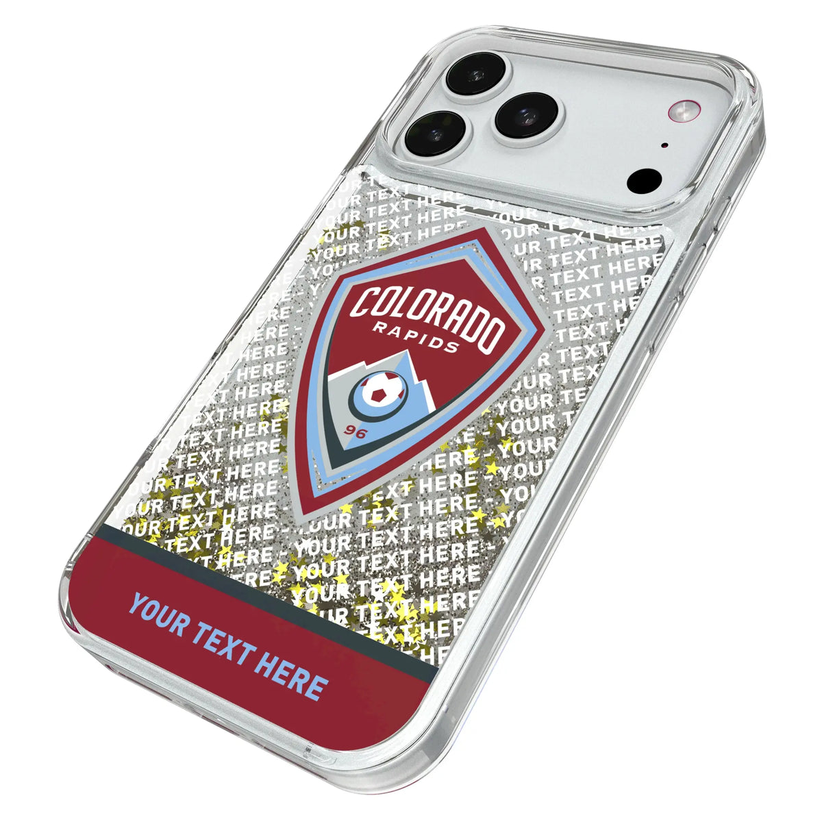 Colorado Rapids Personalized EndZone Plus iPhone Glitter Phone Case for Apple iPhone - Isometric View#Device_iPhone 18 Pro Max