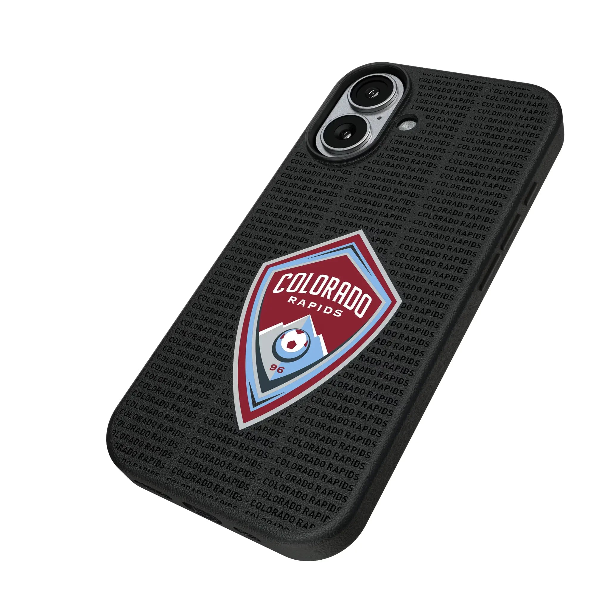 Colorado Rapids Text Backdrop iPhone MagSafe Compatible Phone Case for Apple iPhone - Isometric View#Device_iPhone 17