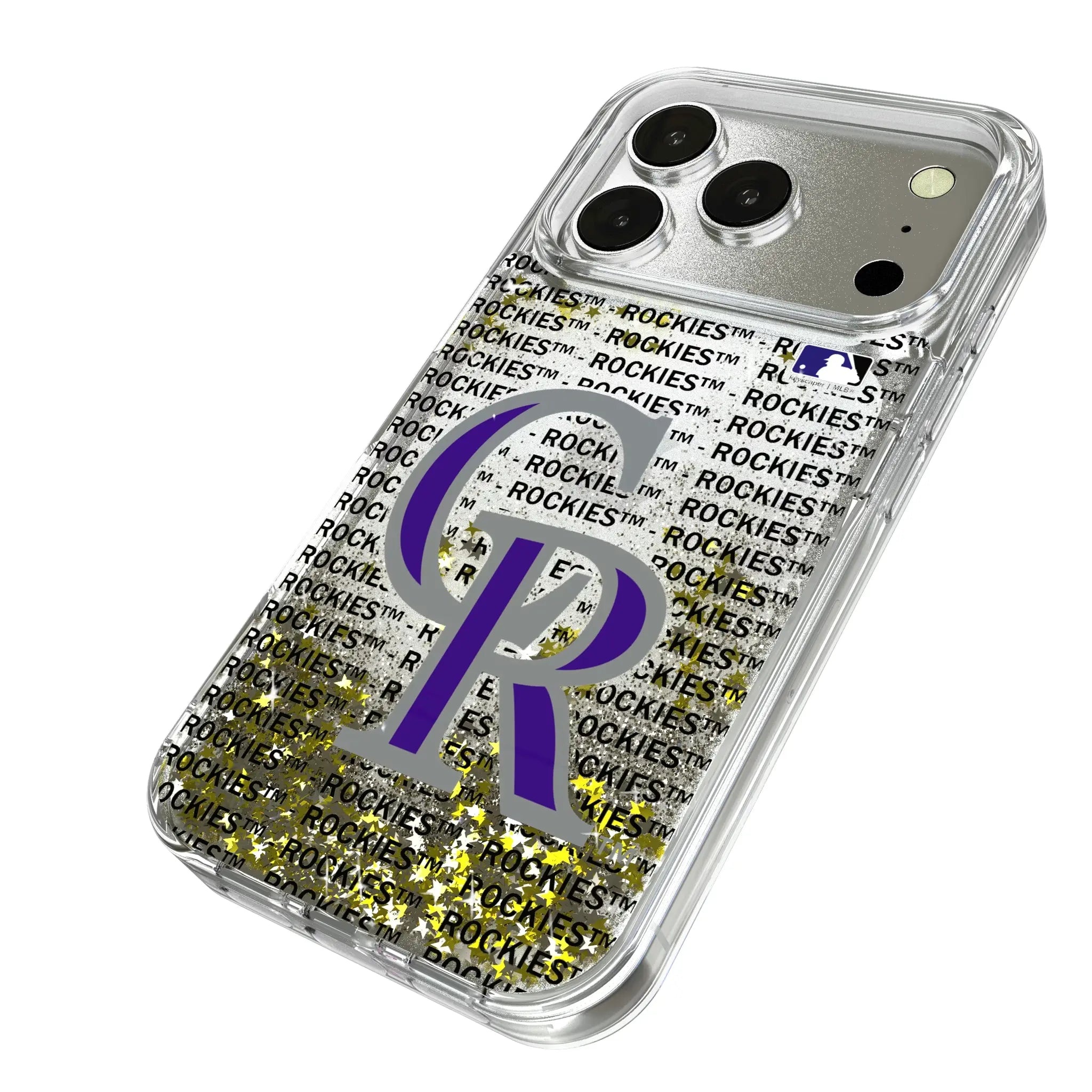 Colorado Rockies Text Backdrop iPhone Glitter Phone Case for Apple iPhone - Isometric View