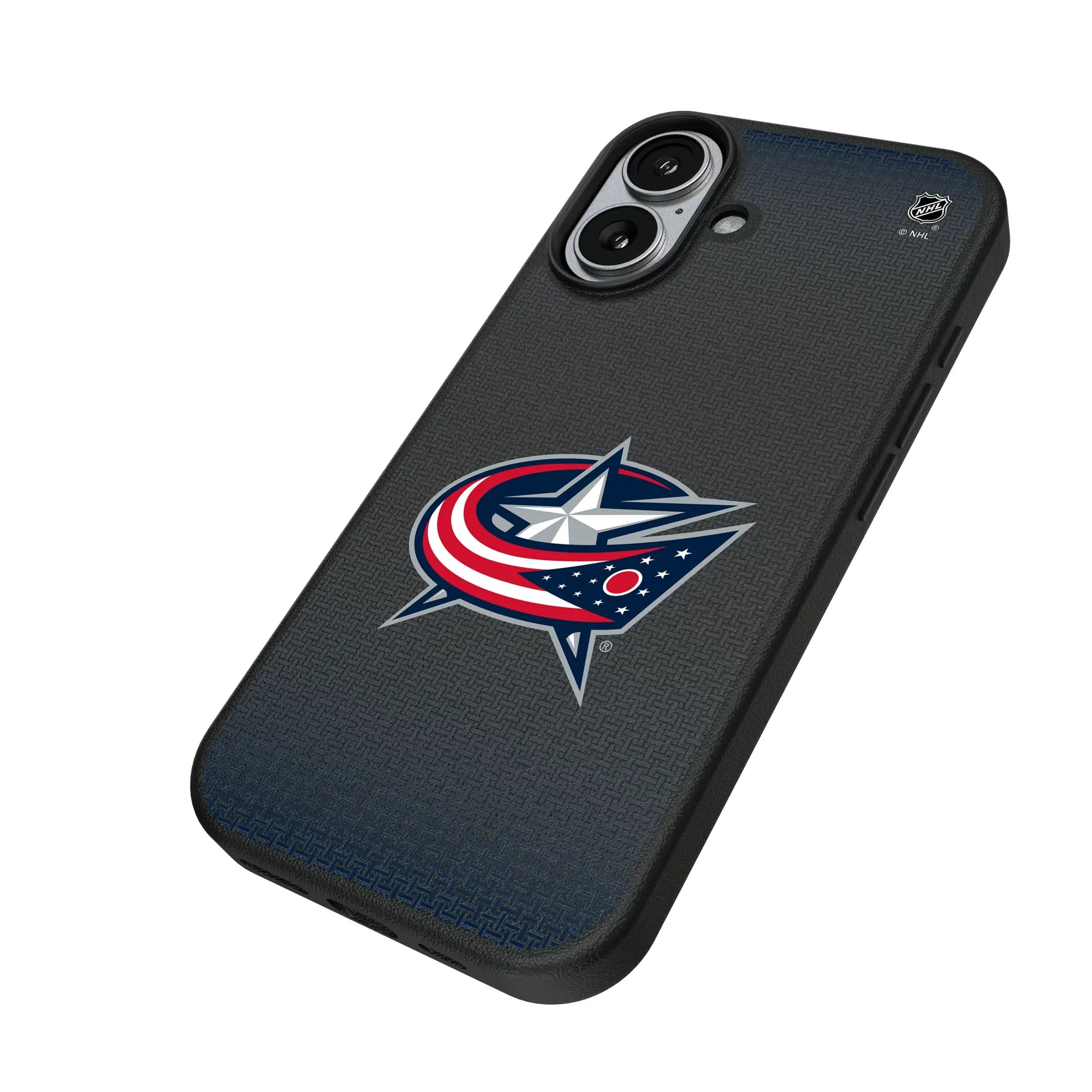 Columbus Blue Jackets Linen iPhone MagSafe Compatible Phone Case for Apple iPhone - Isometric View#Device_iPhone 17
