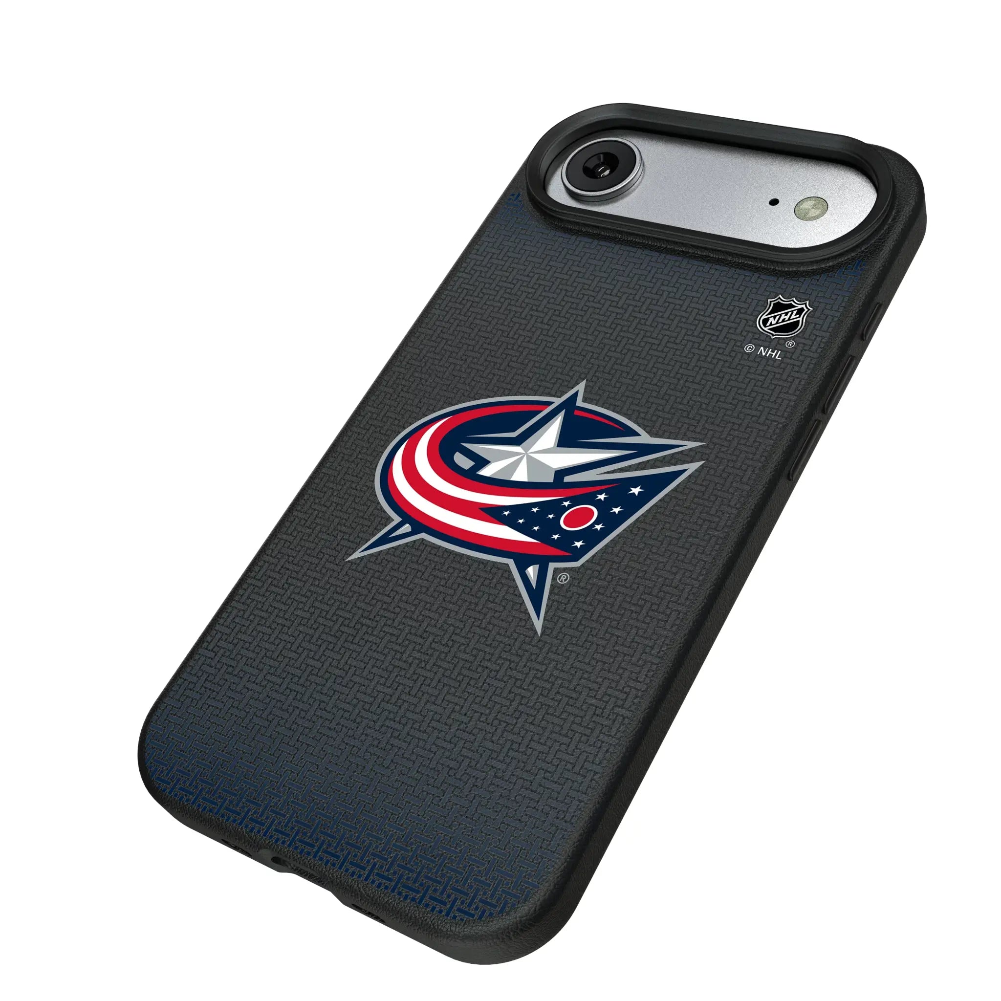 Columbus Blue Jackets Linen iPhone MagSafe Compatible Phone Case for Apple iPhone - Isometric View#Device_iPhone Air