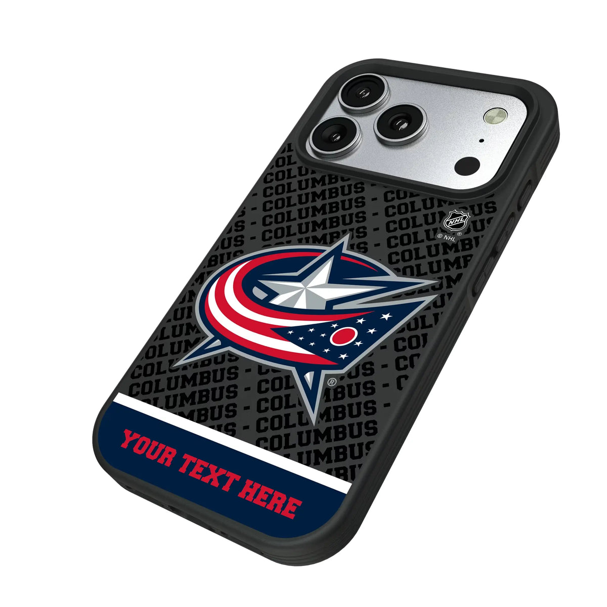 Columbus Blue Jackets Personalized EndZone Plus iPhone Bump Phone Case for Apple iPhone - Isometric View#Device_iPhone 17 Pro