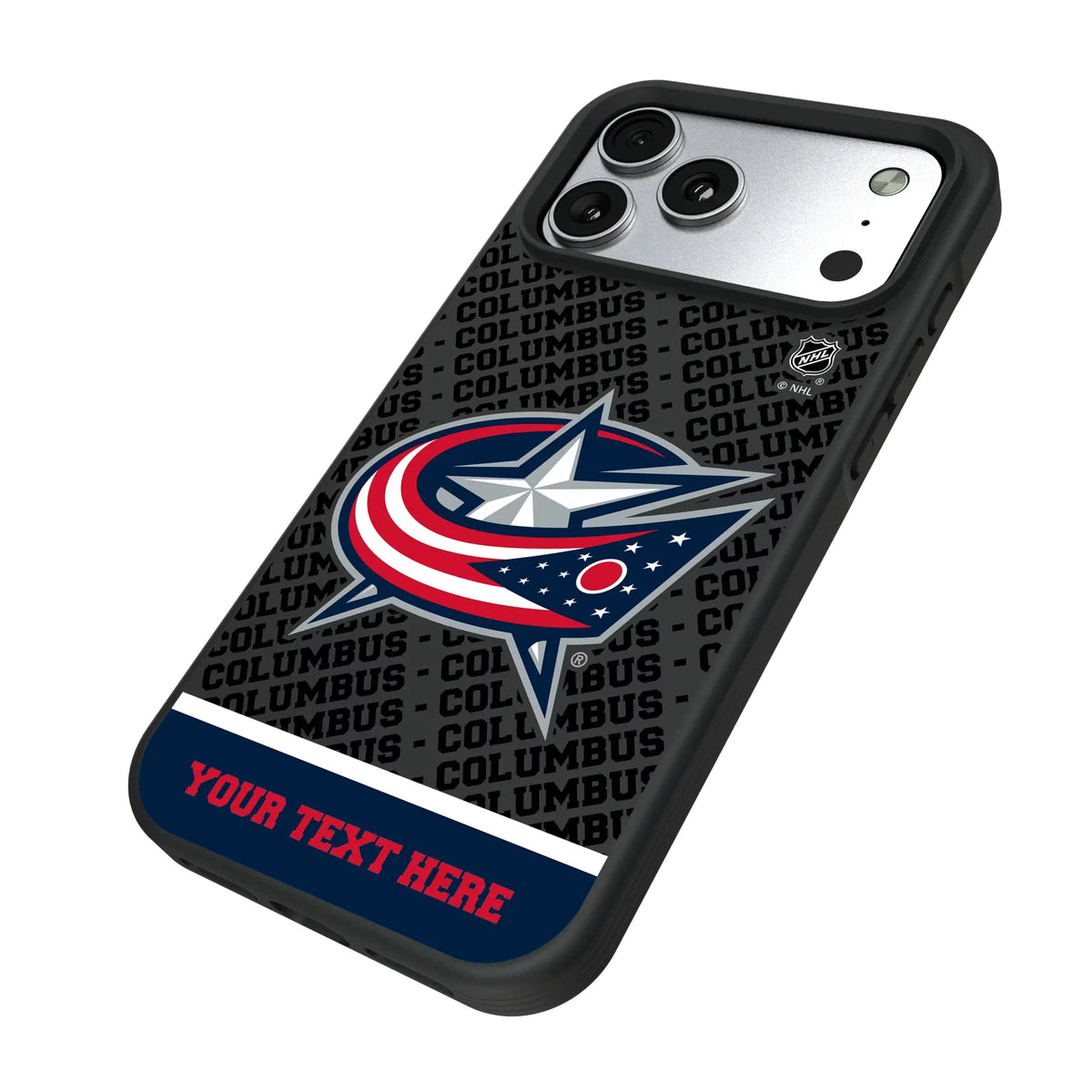 Columbus Blue Jackets Personalized EndZone Plus iPhone Bump Phone Case for Apple iPhone - Isometric View#Device_iPhone 17 Pro Max