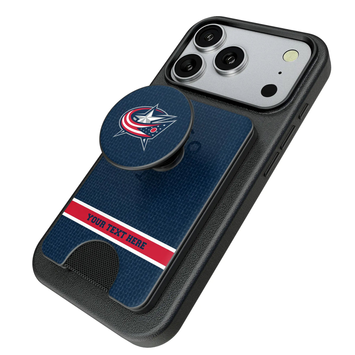 Columbus Blue Jackets Personalized Endzone Solid Popsockets Wallet Magnetic - Isometric View