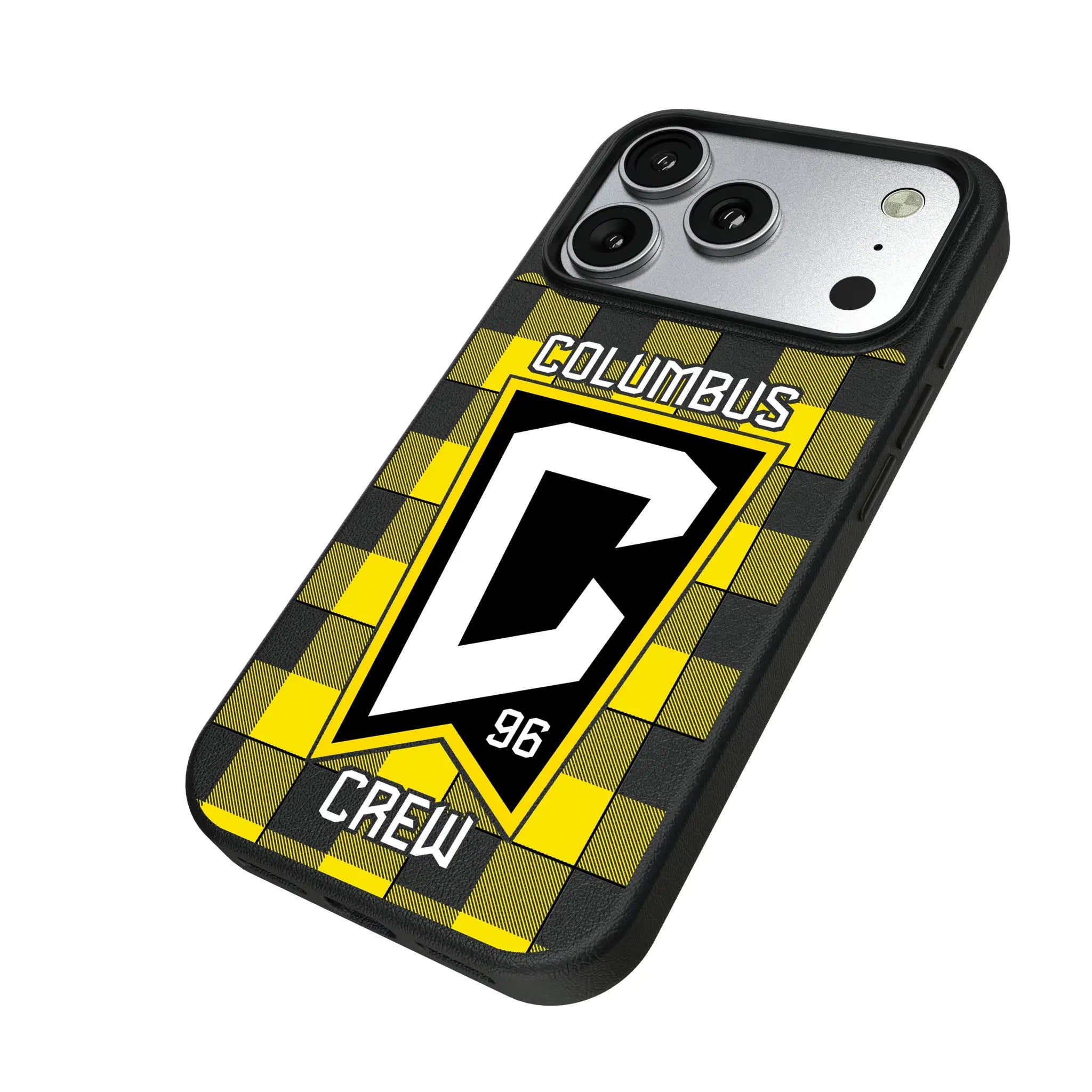 Columbus Crew Plaid iPhone MagSafe Compatible Phone Case for Apple iPhone - Isometric View#Device_iPhone 17 Pro