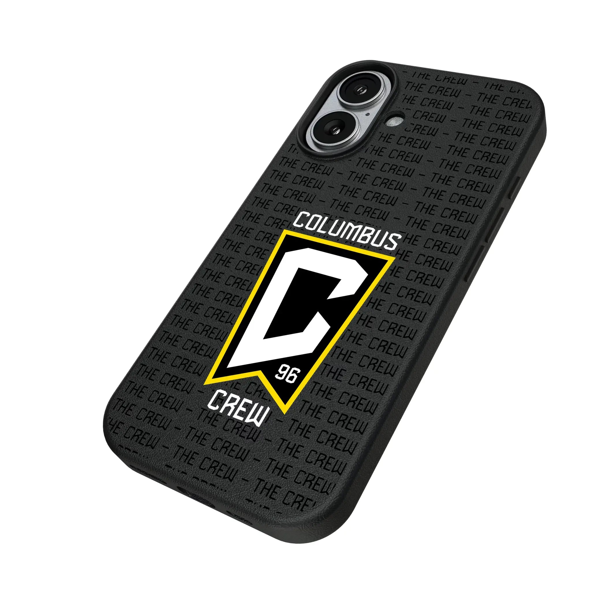 Columbus Crew Text Backdrop iPhone MagSafe Compatible Phone Case for Apple iPhone - Isometric View#Device_iPhone 17