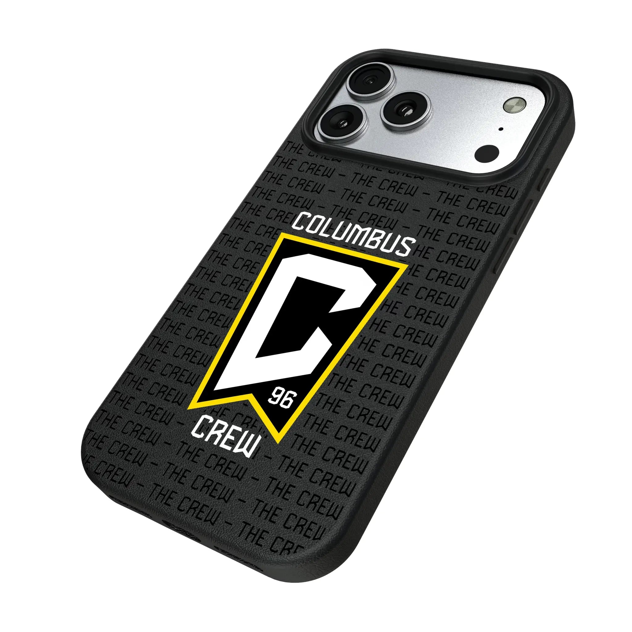 Columbus Crew Text Backdrop iPhone MagSafe Compatible Phone Case for Apple iPhone - Isometric View#Device_iPhone 17 Pro Max