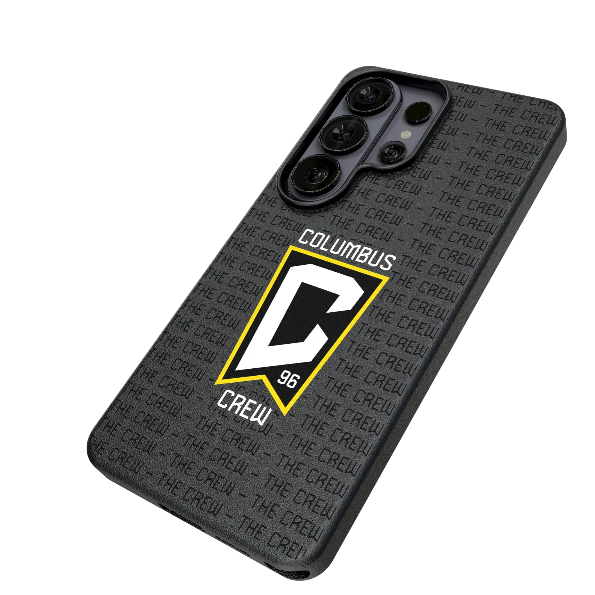 Columbus Crew Text Backdrop Galaxy MagSafe Compatible Phone Case for Samsung Galaxy - Isometric View#Device_Galaxy S26 Ultra