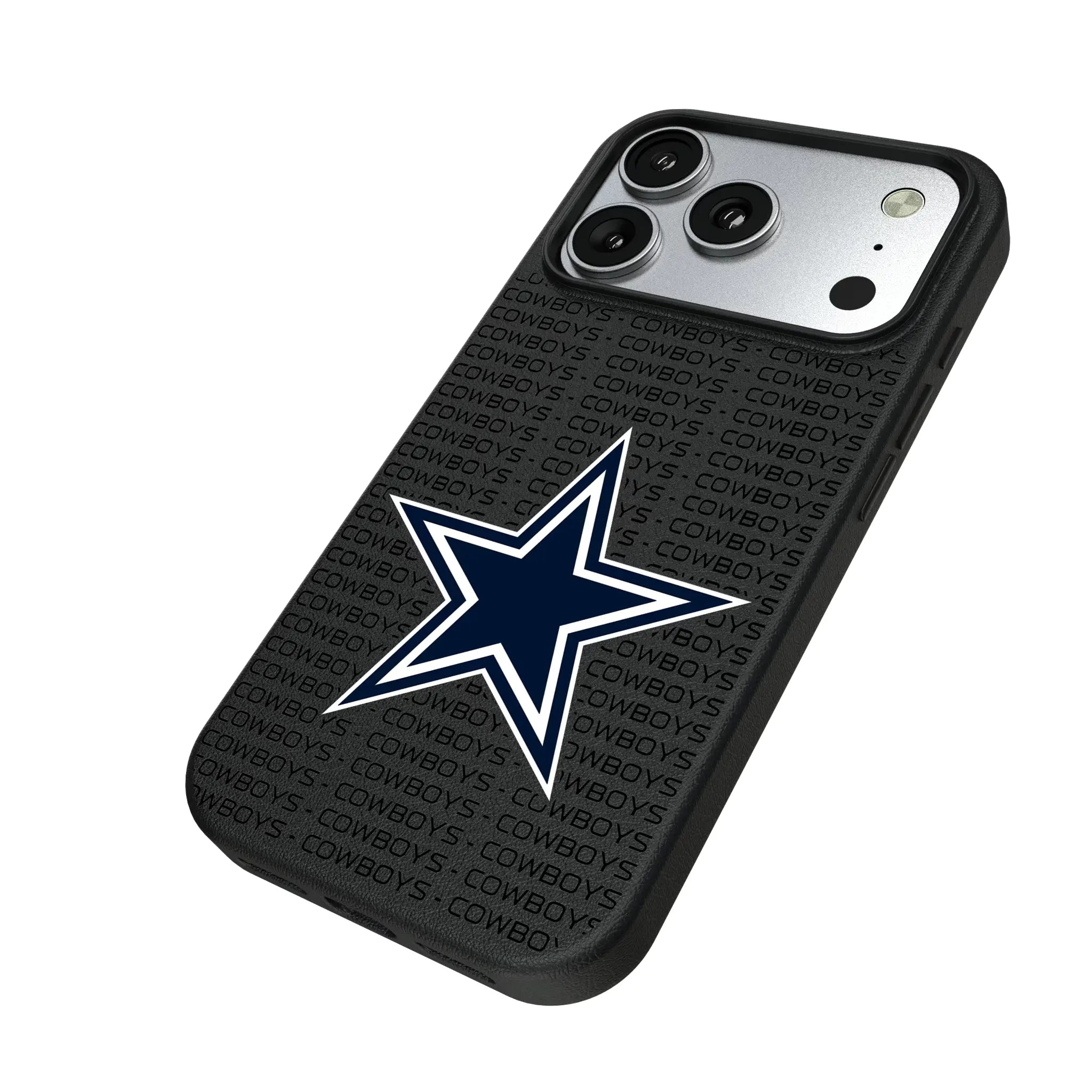 Dallas Cowboys Text Backdrop iPhone MagSafe Compatible Phone Case for Apple iPhone - Isometric View#Device_iPhone 17 Pro