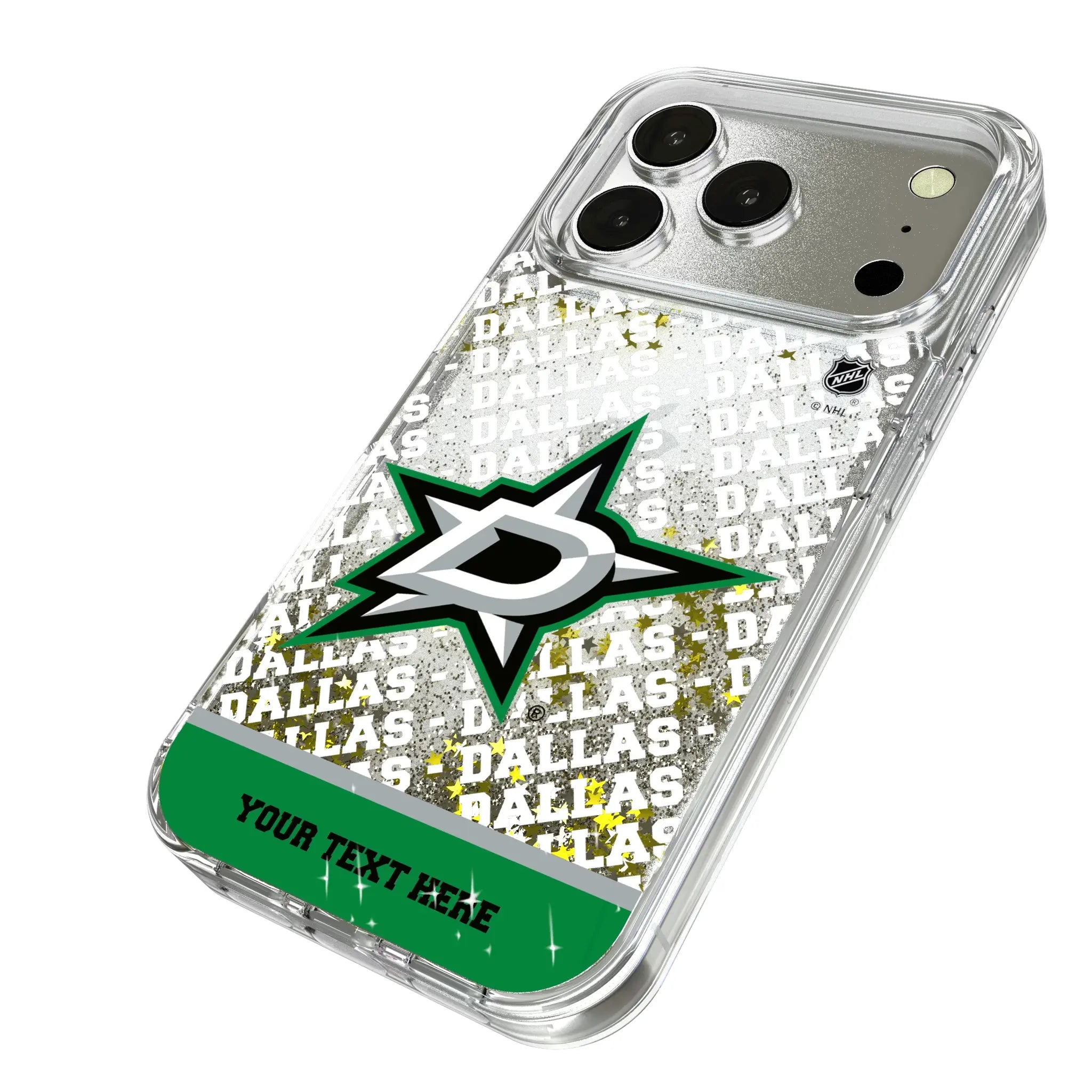 Dallas Stars Personalized EndZone Plus iPhone Glitter Phone Case for Apple iPhone - Isometric View