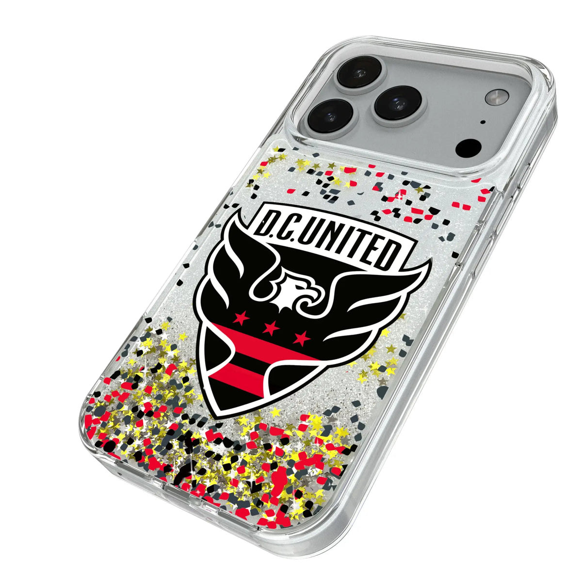 DC United Confetti iPhone Glitter Phone Case for Apple iPhone - Isometric View#Device_iPhone 18 Pro