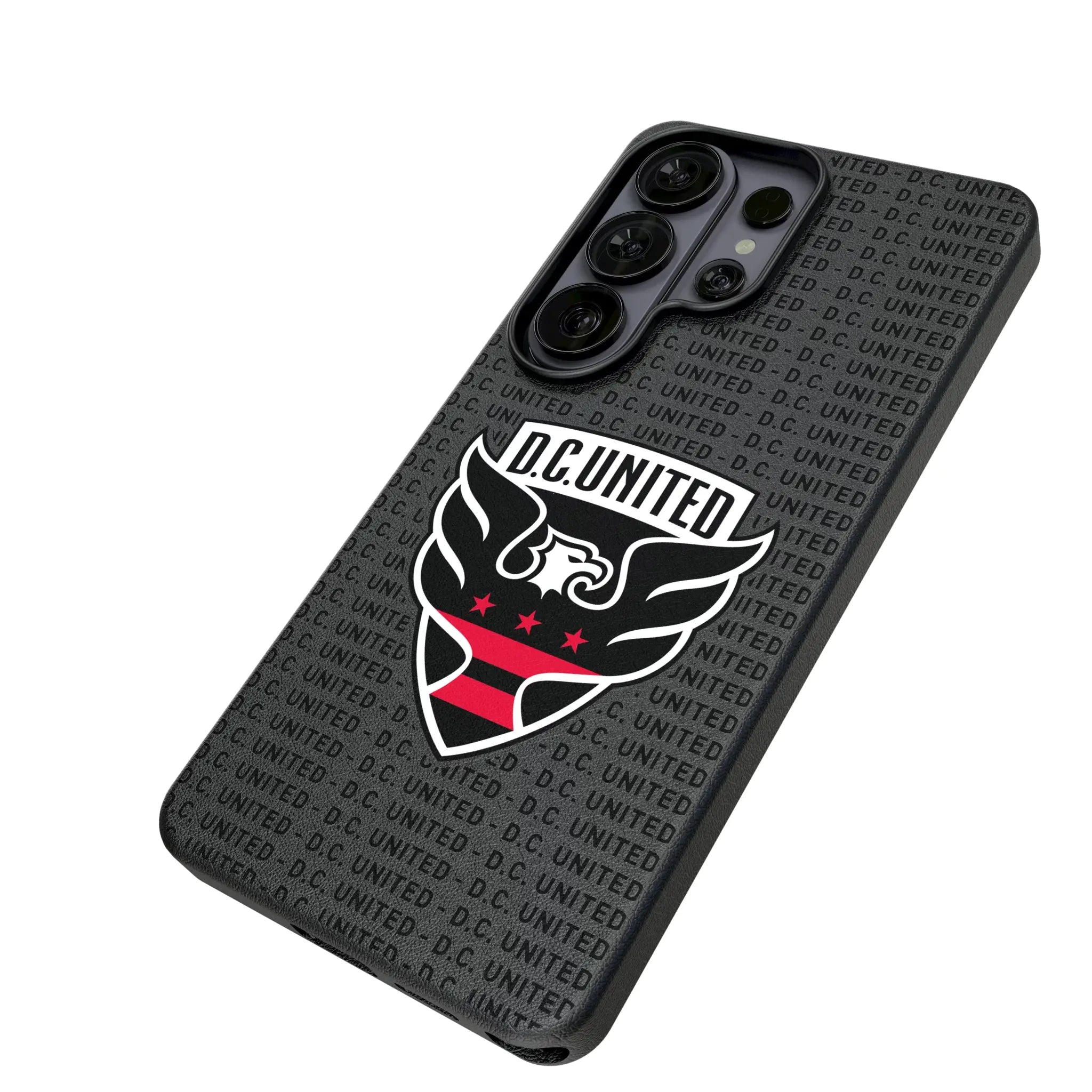 DC United Text Backdrop Galaxy MagSafe Compatible Phone Case for Samsung Galaxy - Isometric View#Device_Galaxy S26 Ultra