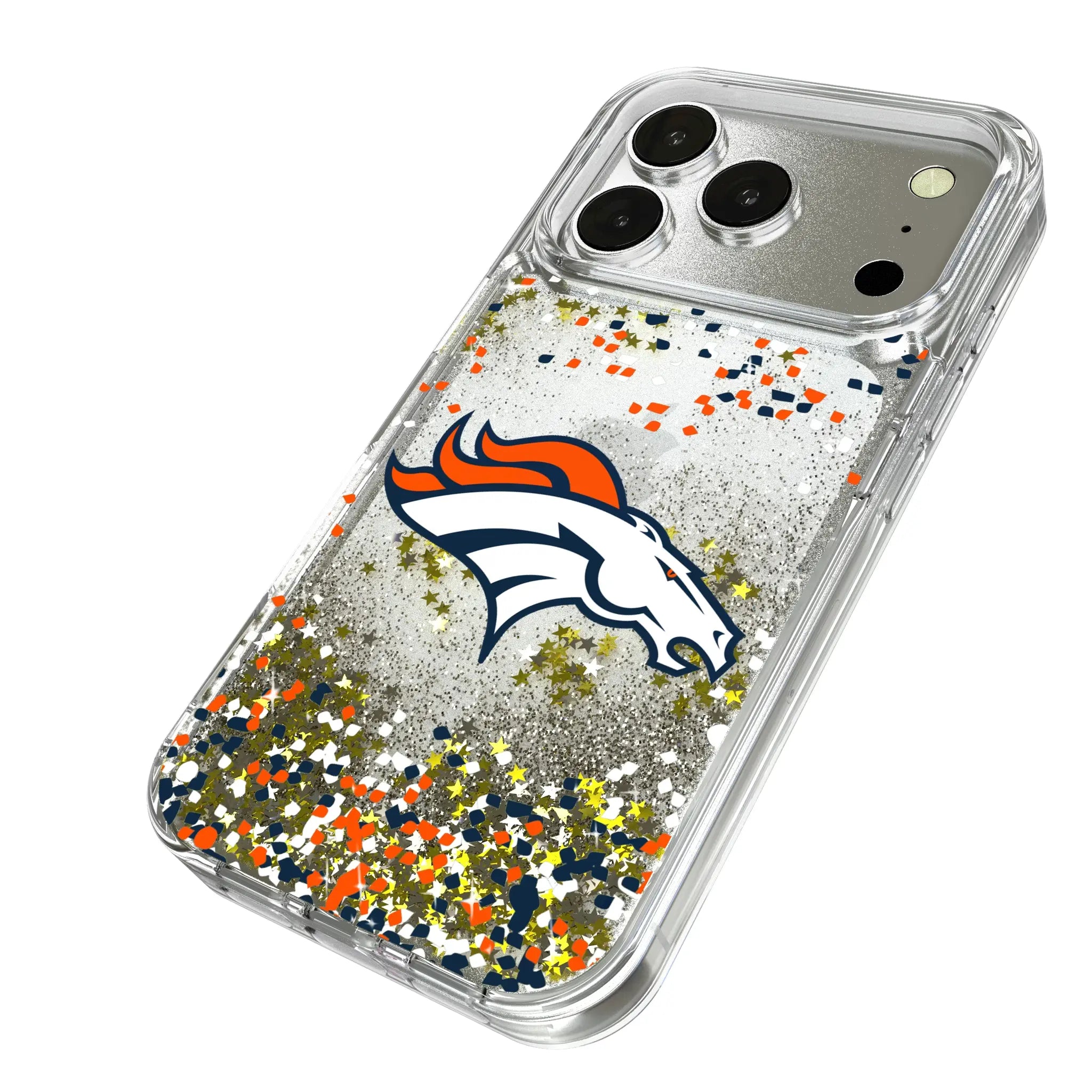 Denver Broncos Confetti iPhone Glitter Phone Case for Apple iPhone - Isometric View