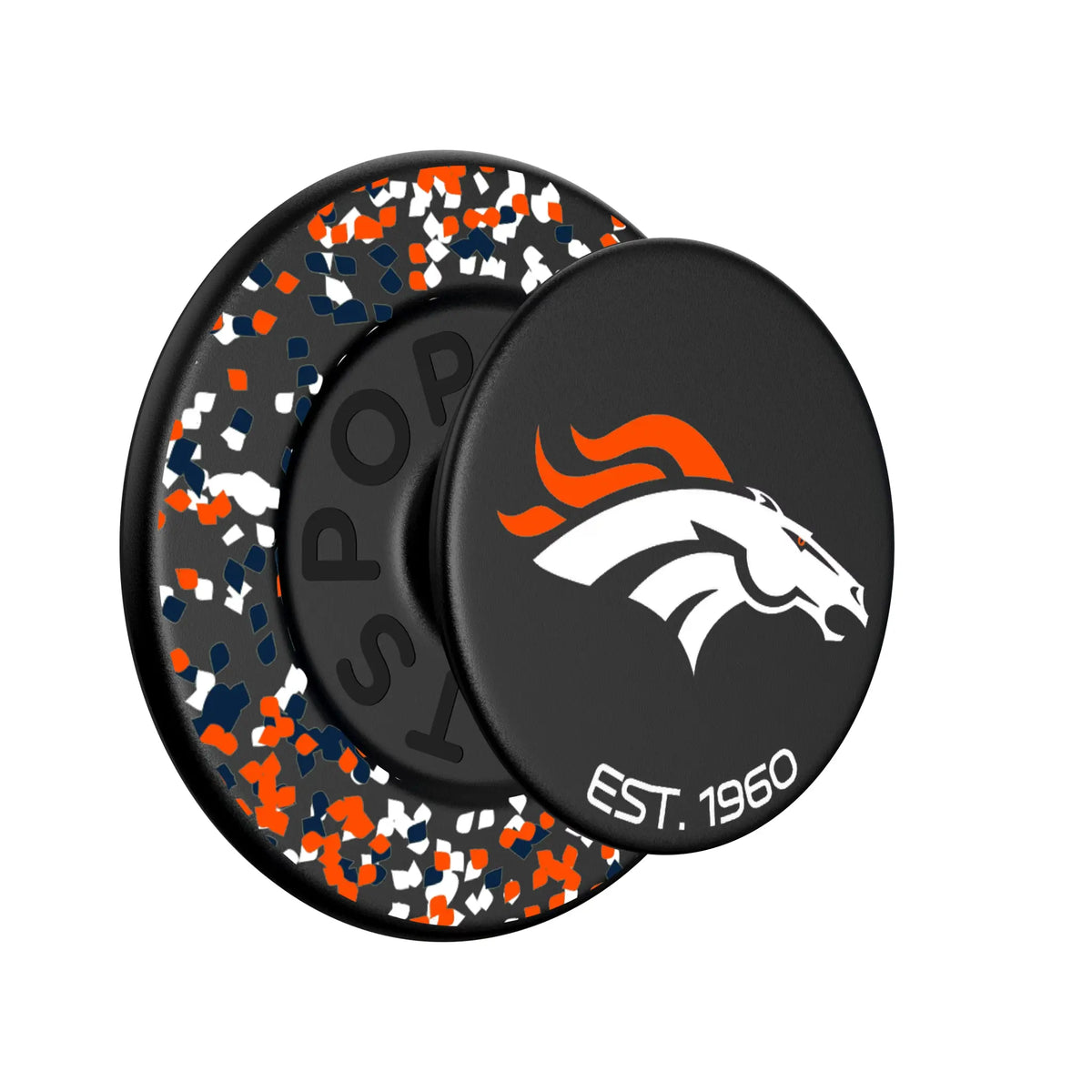 Denver Broncos Confetti Popsockets Round Magnetic - Isometric View