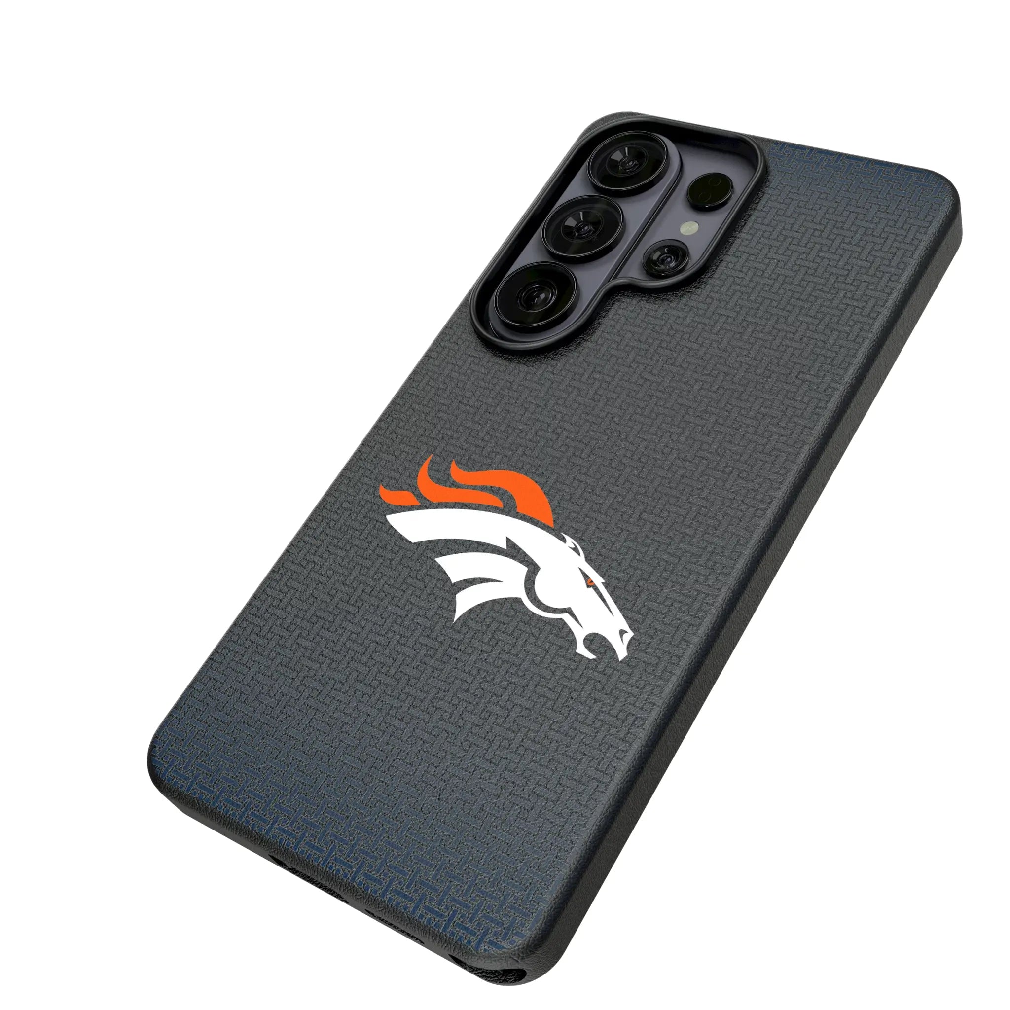 Denver Broncos Linen Galaxy MagSafe Compatible Phone Case for Samsung Galaxy - Isometric View#Device_Galaxy S26 Ultra
