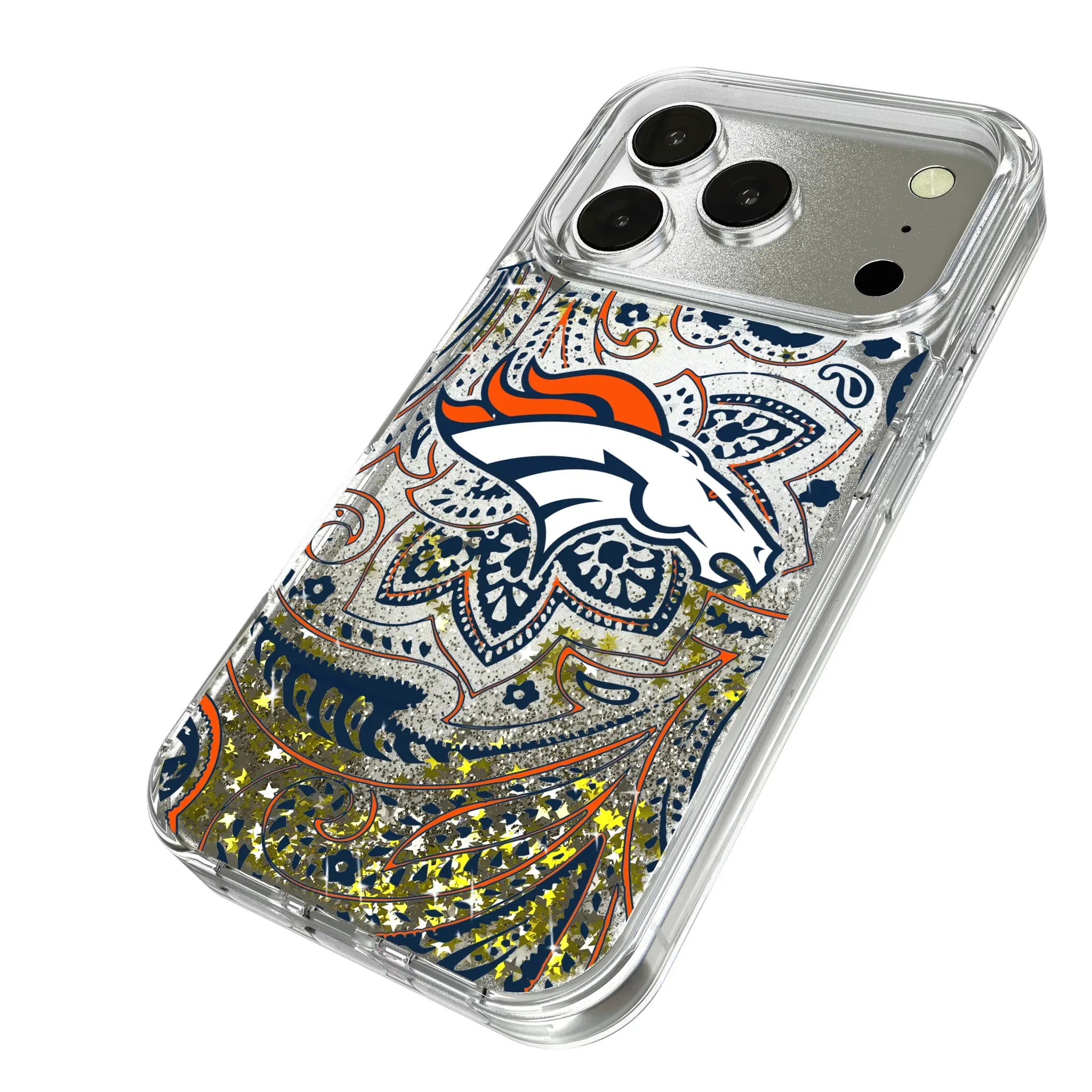Denver Broncos Paisley iPhone Glitter Phone Case for Apple iPhone - Isometric View