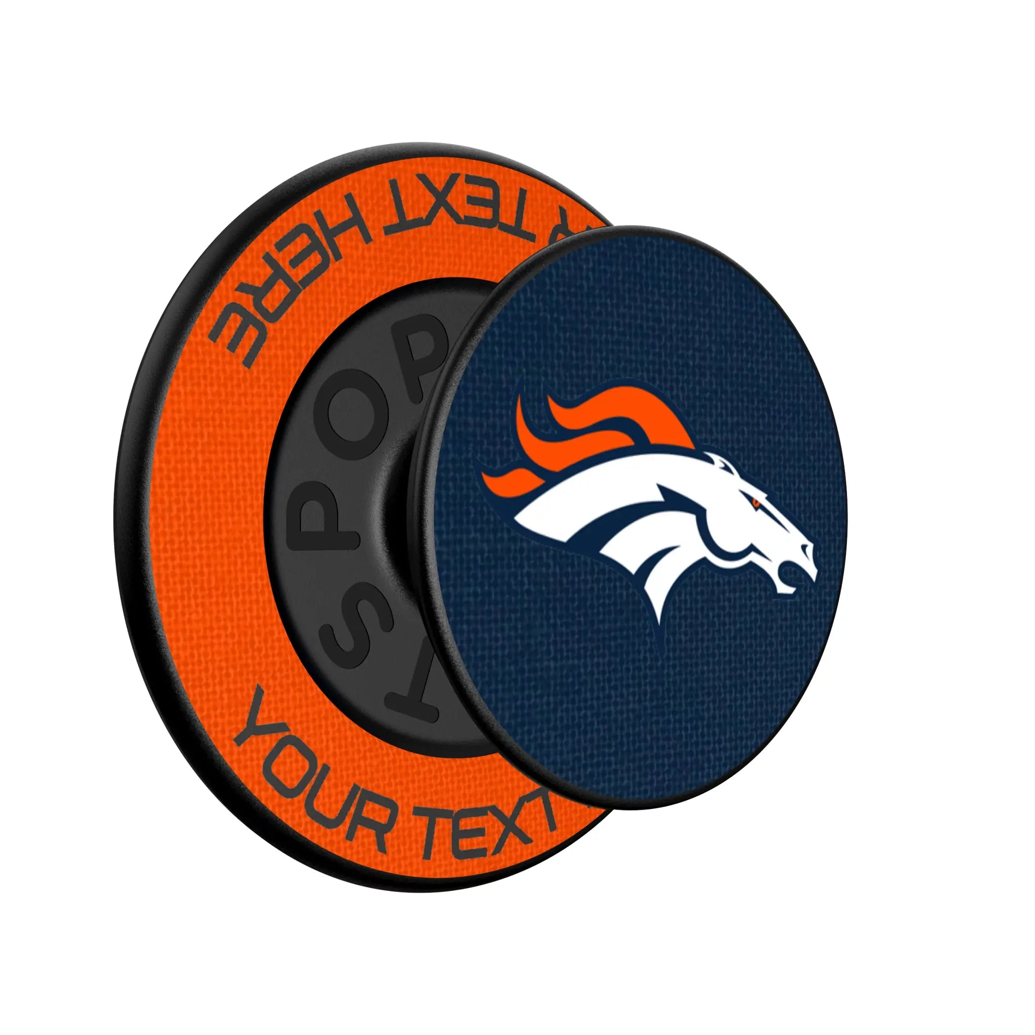 Denver Broncos Personalized Endzone Solid Popsockets Round Magnetic - Isometric View
