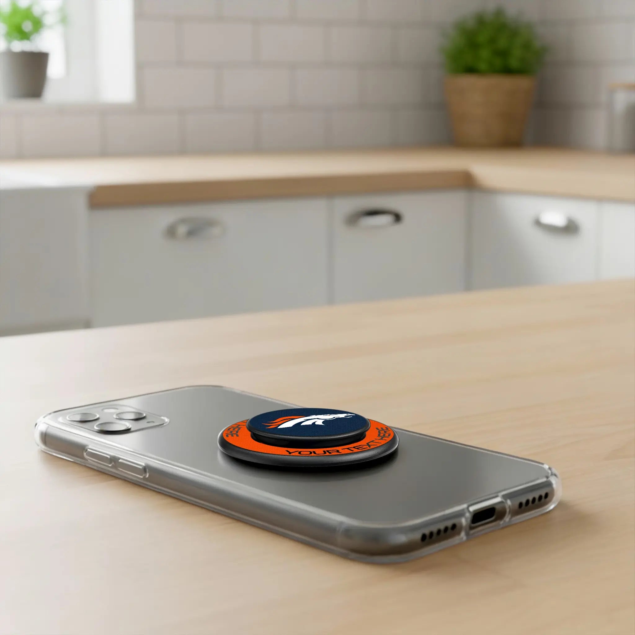 Denver Broncos Personalized Endzone Solid Popsockets Round Magnetic - Lifestyle