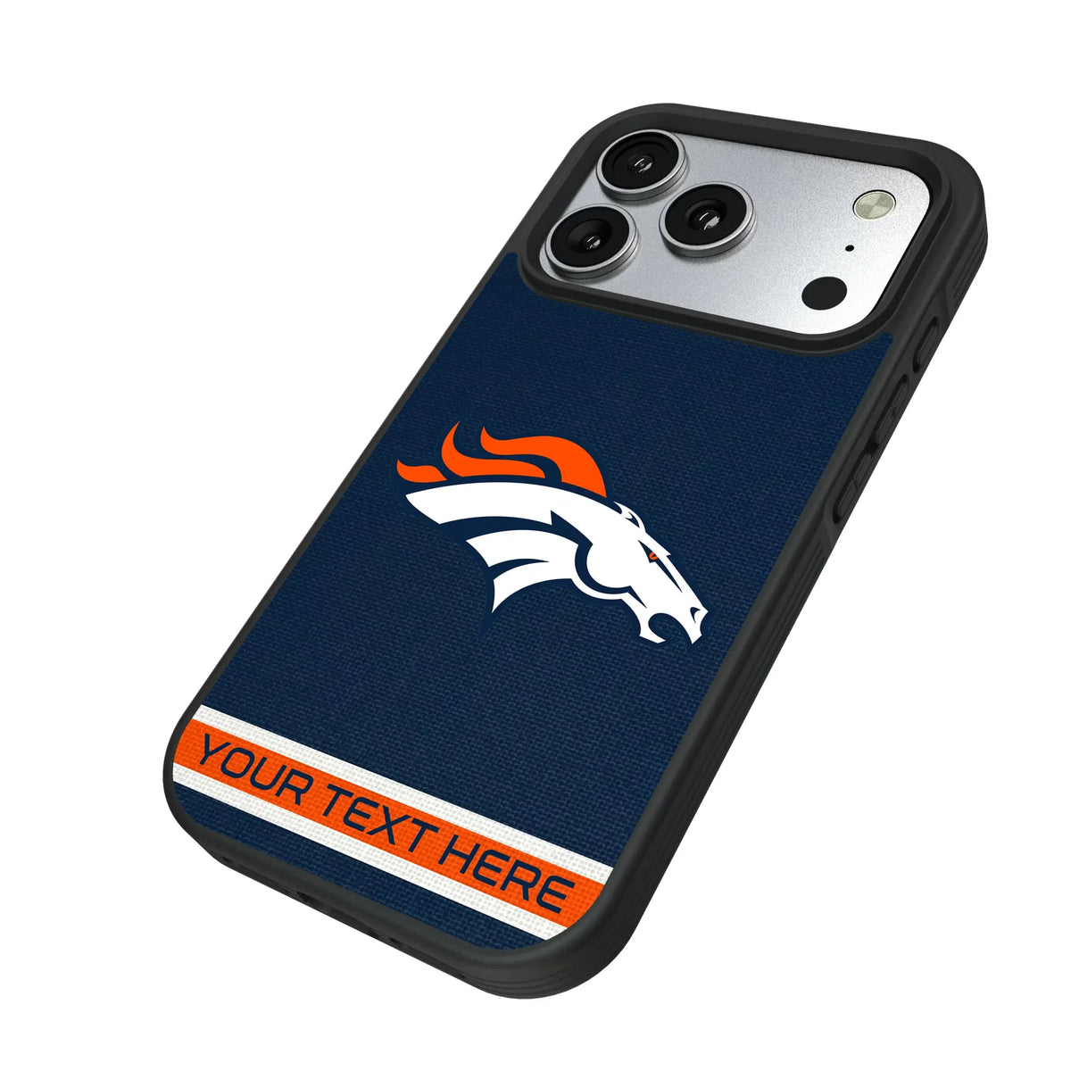 Denver Broncos Personalized Stripe iPhone Bump Phone Case for Apple iPhone - Isometric View#Device_iPhone 17 Pro