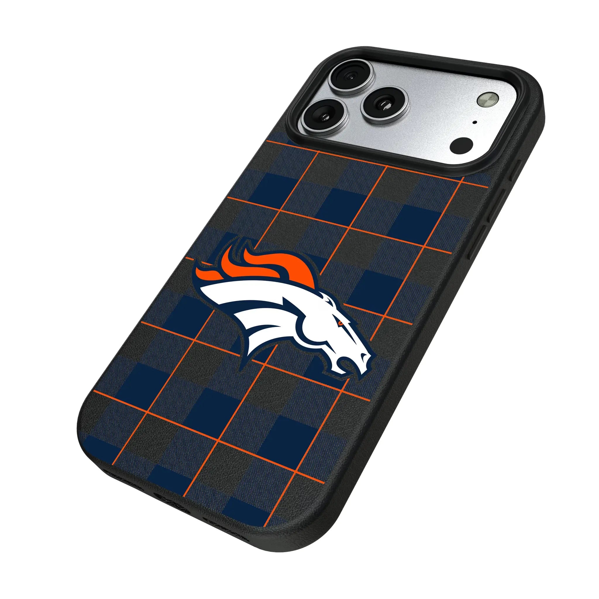 Denver Broncos Plaid iPhone MagSafe Compatible Phone Case for Apple iPhone - Isometric View#Device_iPhone 17 Pro Max