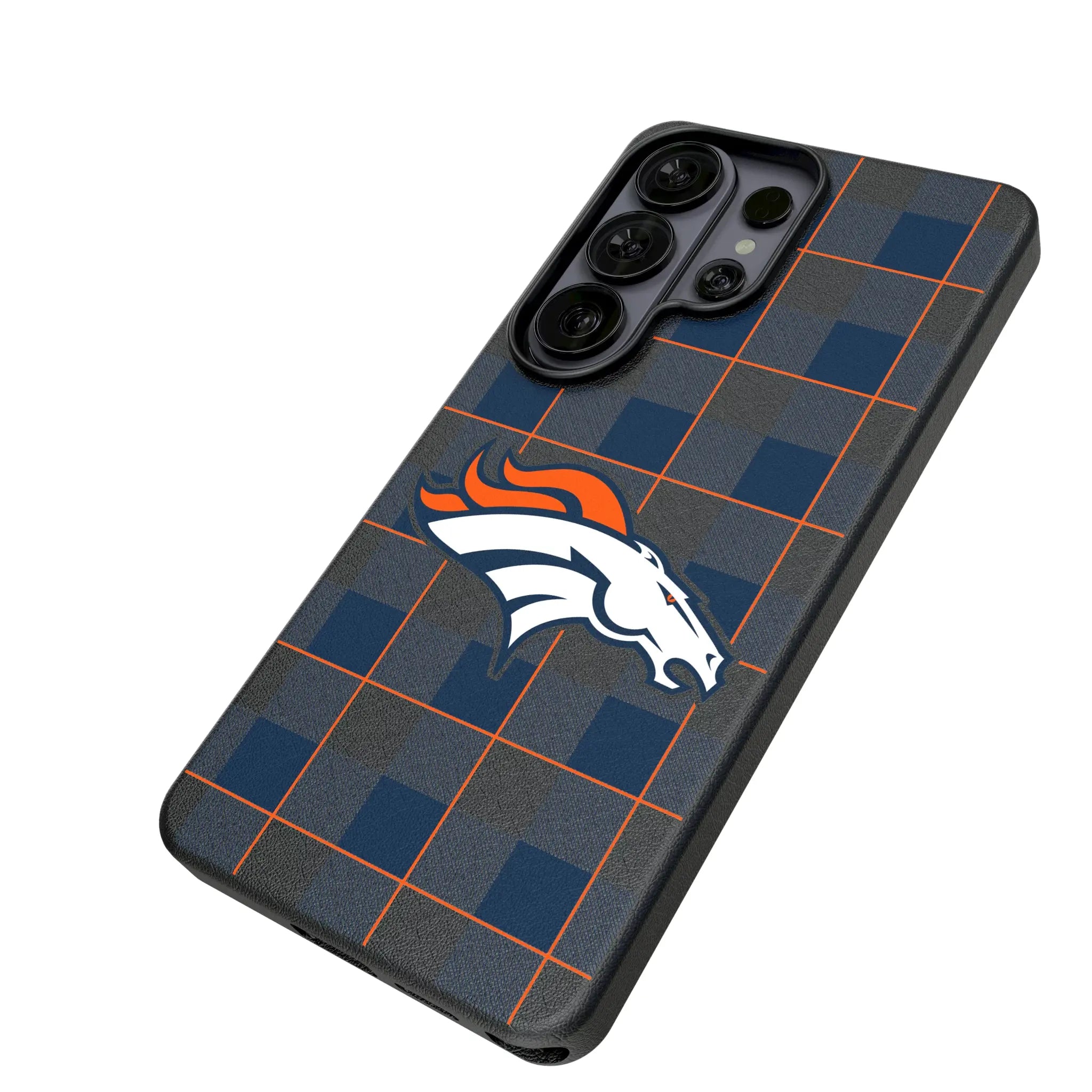 Denver Broncos Plaid Galaxy MagSafe Compatible Phone Case for Samsung Galaxy - Isometric View#Device_Galaxy S26 Ultra