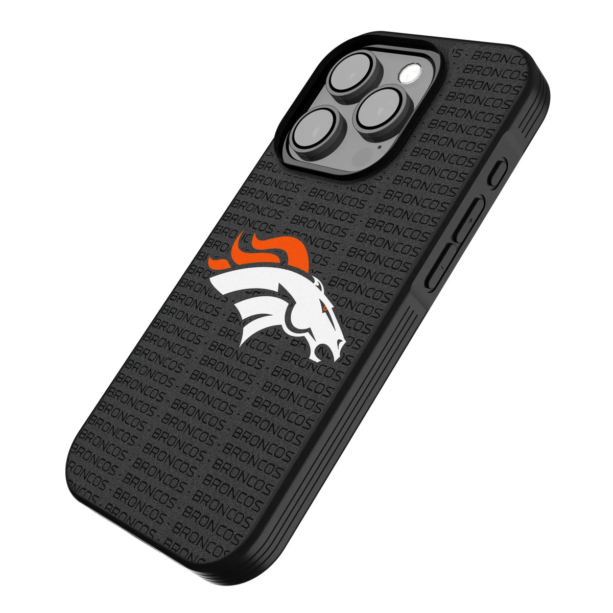 Denver Broncos Text Backdrop iPhone Bump Phone Case for Apple iPhone - Isometric View