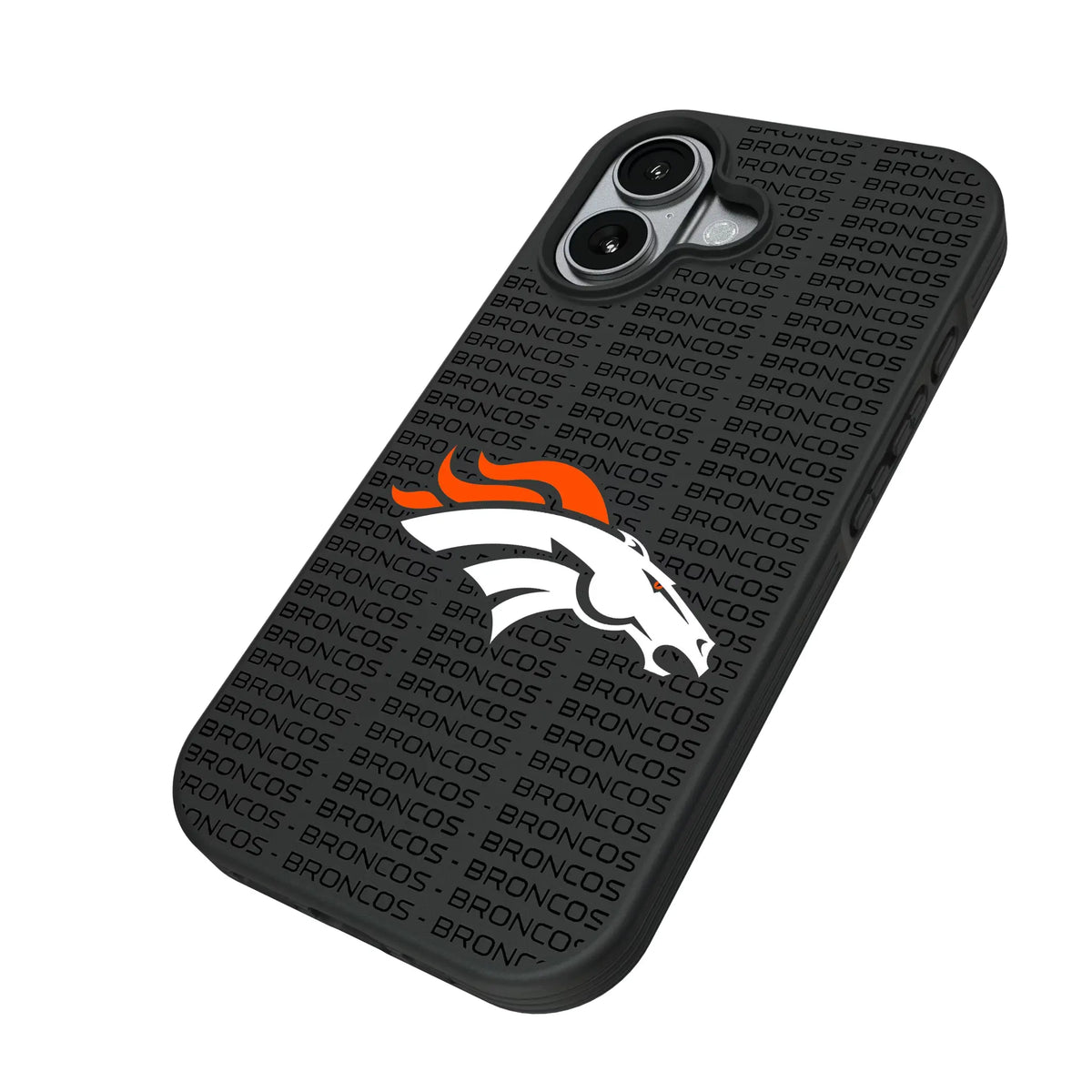 Denver Broncos Text Backdrop iPhone Bump Phone Case for Apple iPhone - Isometric View#Device_iPhone 17