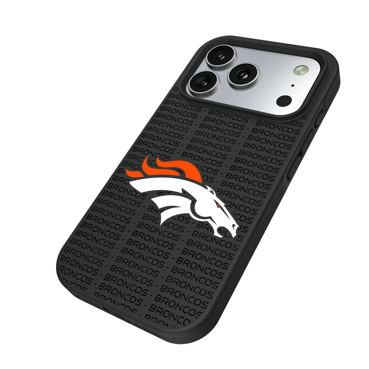 Denver Broncos Text Backdrop iPhone Bump Phone Case for Apple iPhone - Isometric View#Device_iPhone 17 Pro