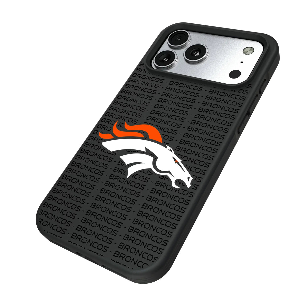 Denver Broncos Text Backdrop iPhone Bump Phone Case for Apple iPhone - Isometric View#Device_iPhone 17 Pro Max