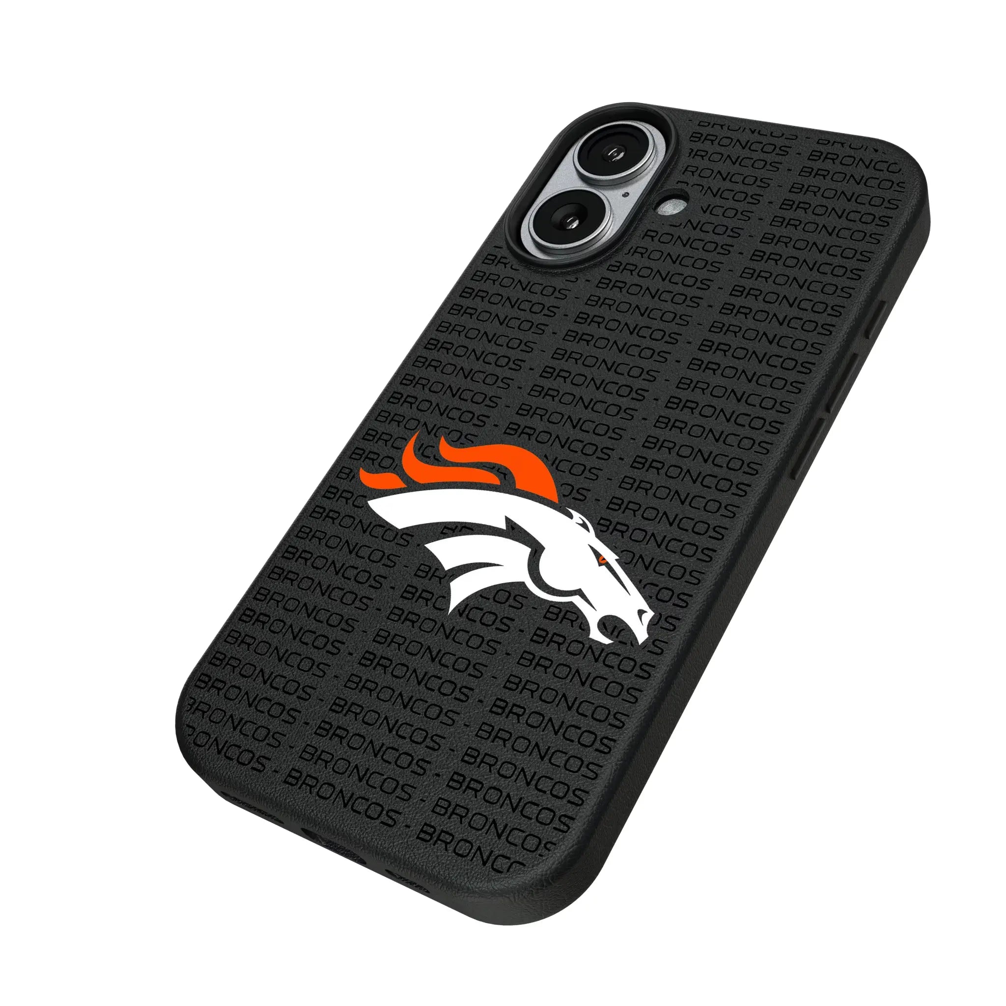 Denver Broncos Text Backdrop iPhone MagSafe Compatible Phone Case for Apple iPhone - Isometric View#Device_iPhone 17