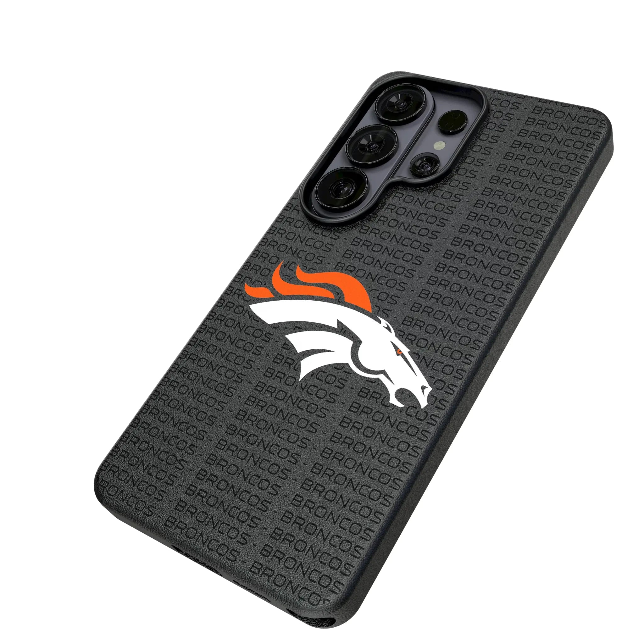 Denver Broncos Text Backdrop Galaxy MagSafe Compatible Phone Case for Samsung Galaxy - Isometric View#Device_Galaxy S26 Ultra